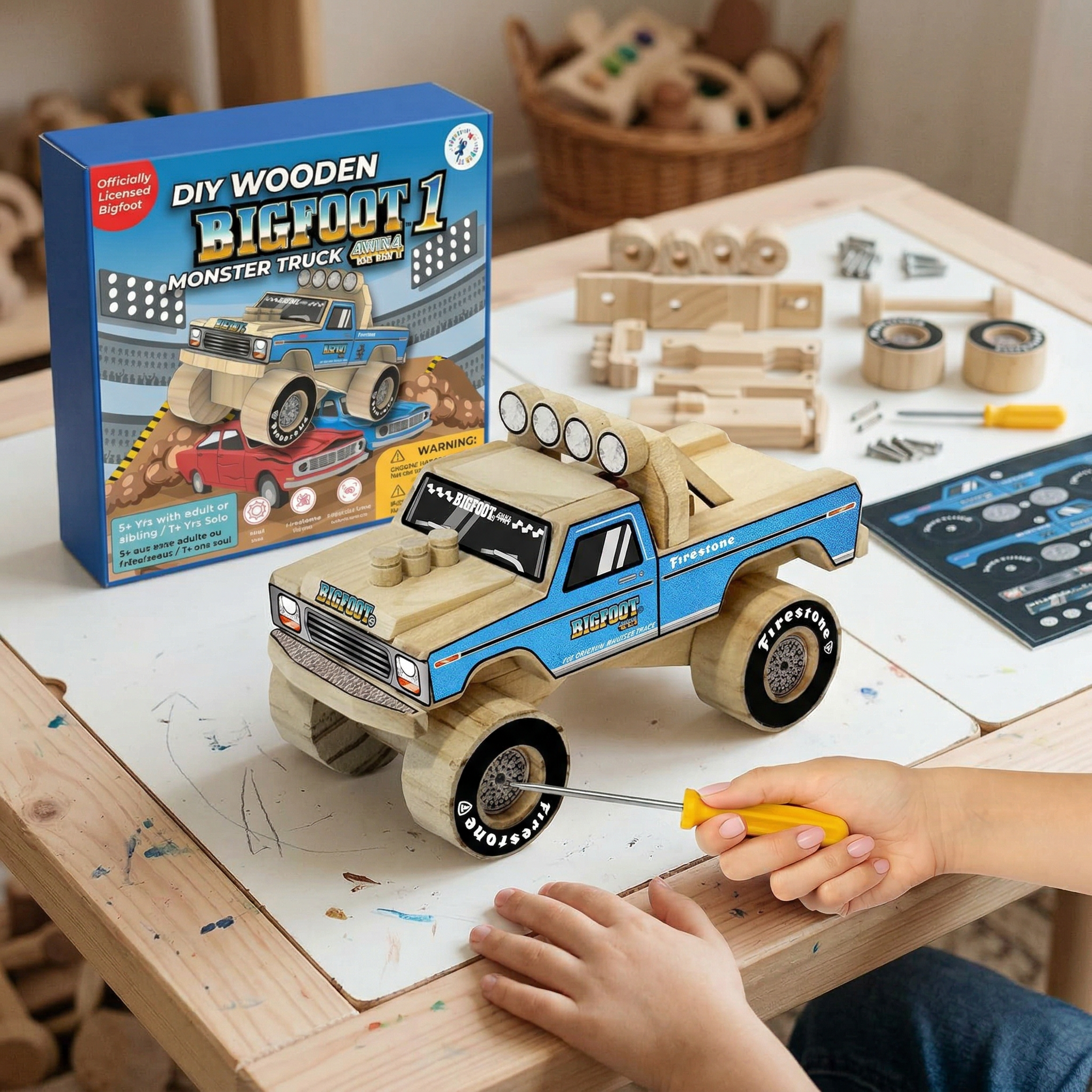 DIY Bigfoot 1 Monster Truck Wooden Kit w/Stickers (Small 5