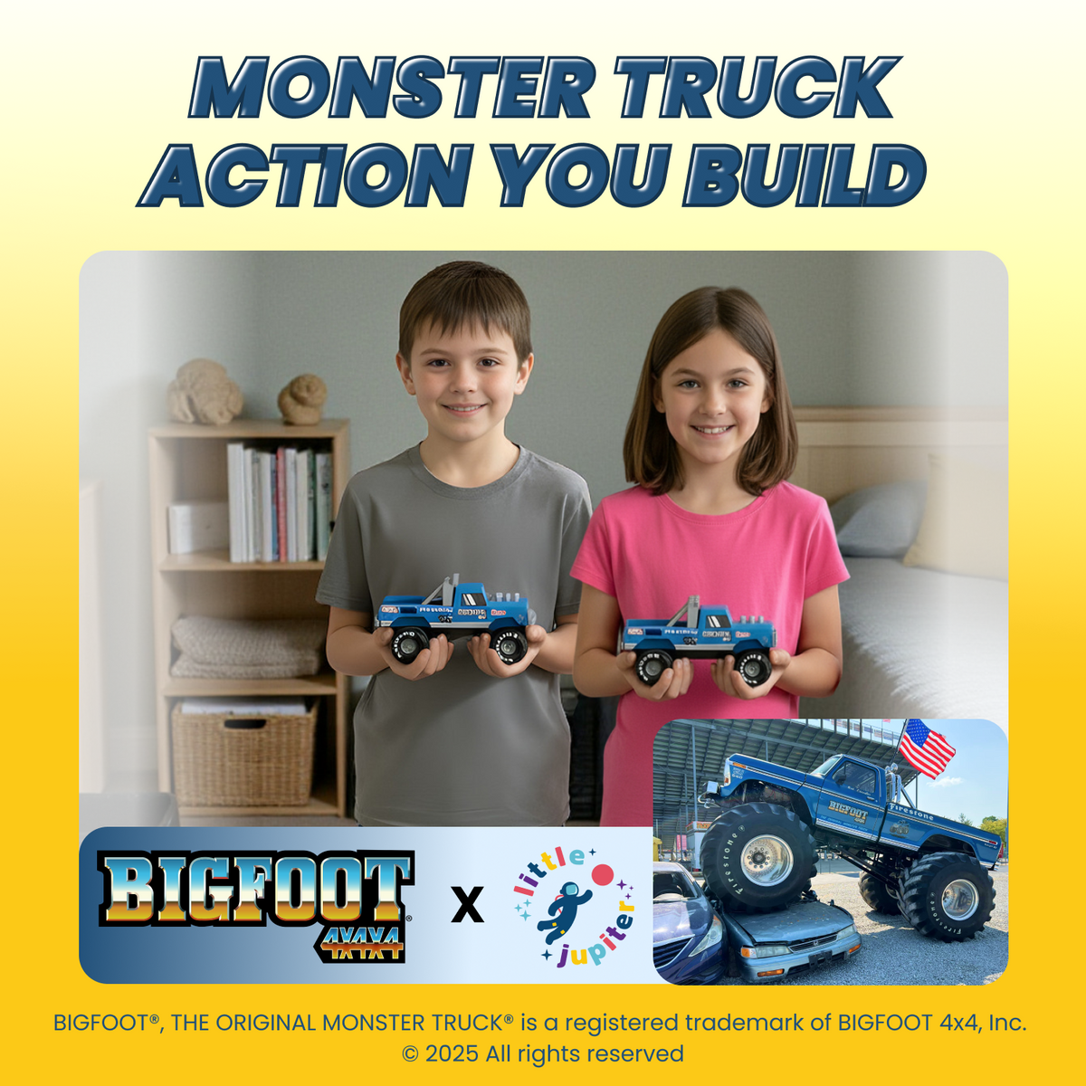 DIY Bigfoot 1 Monster Truck Wooden Kit w/Stickers & Paint (Large 7