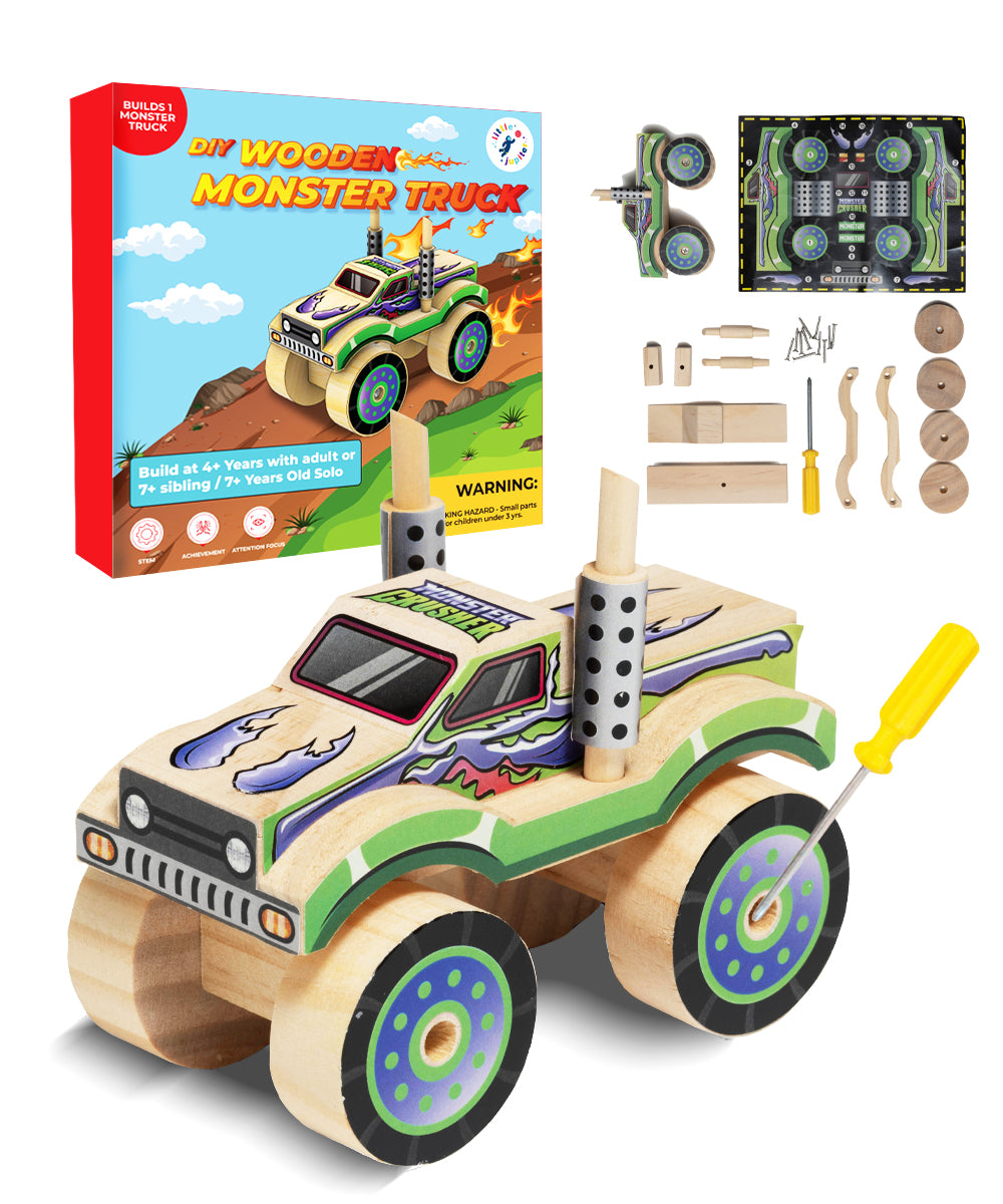 DIY Wooden Monster Truck with Stickers Design 2 Little Jupiter