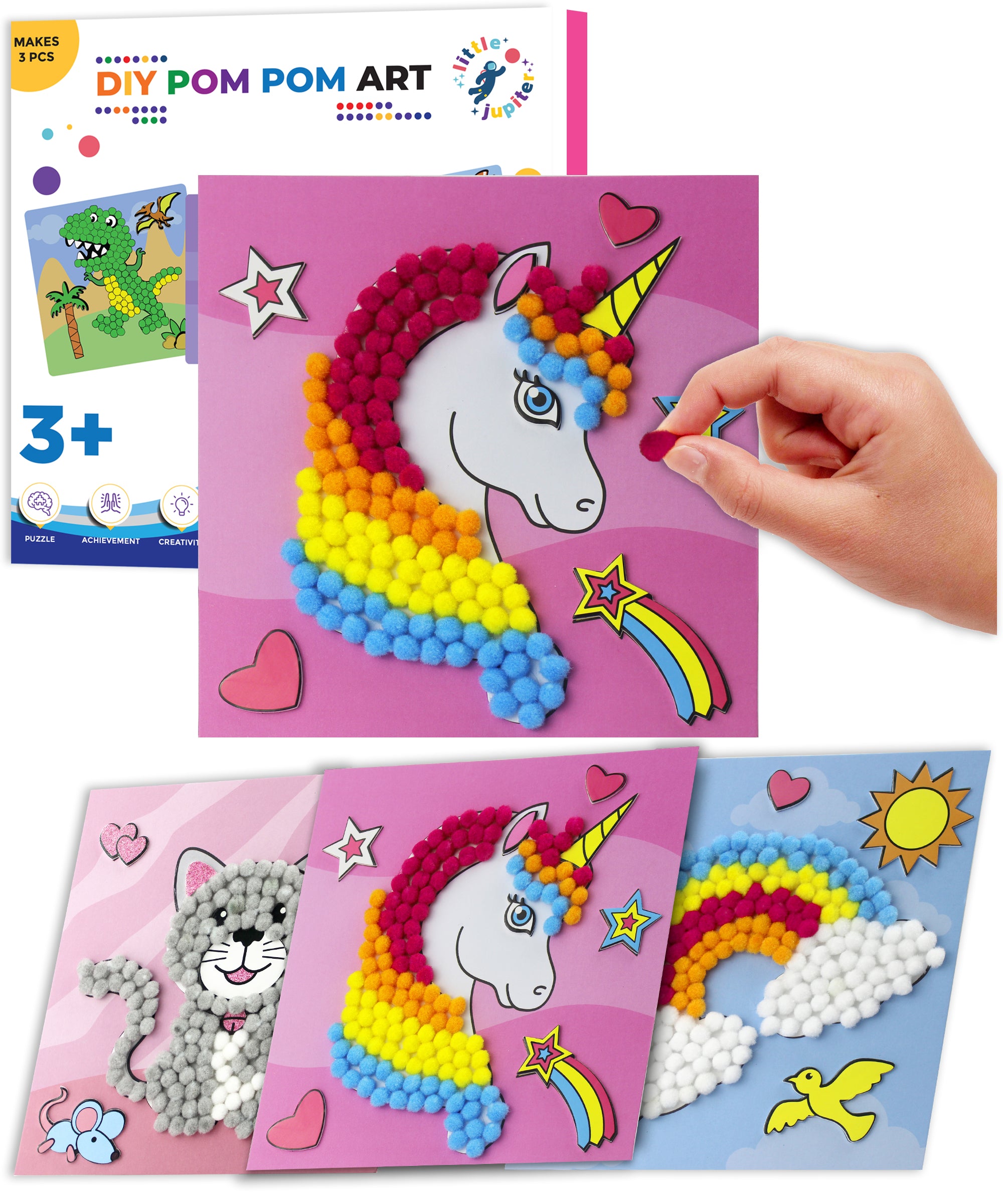 DIY Pom Pom Art - 3pcs (Unicorn, Rainbow, Cat) – Little Jupiter
