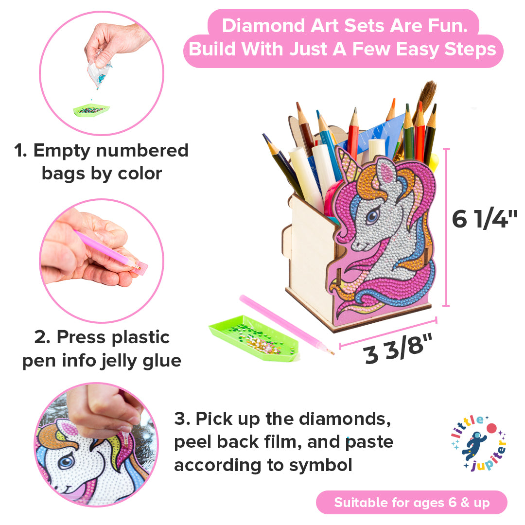 DIY Diamond Art Pencil Holder (Pink Unicorn) Little Jupiter