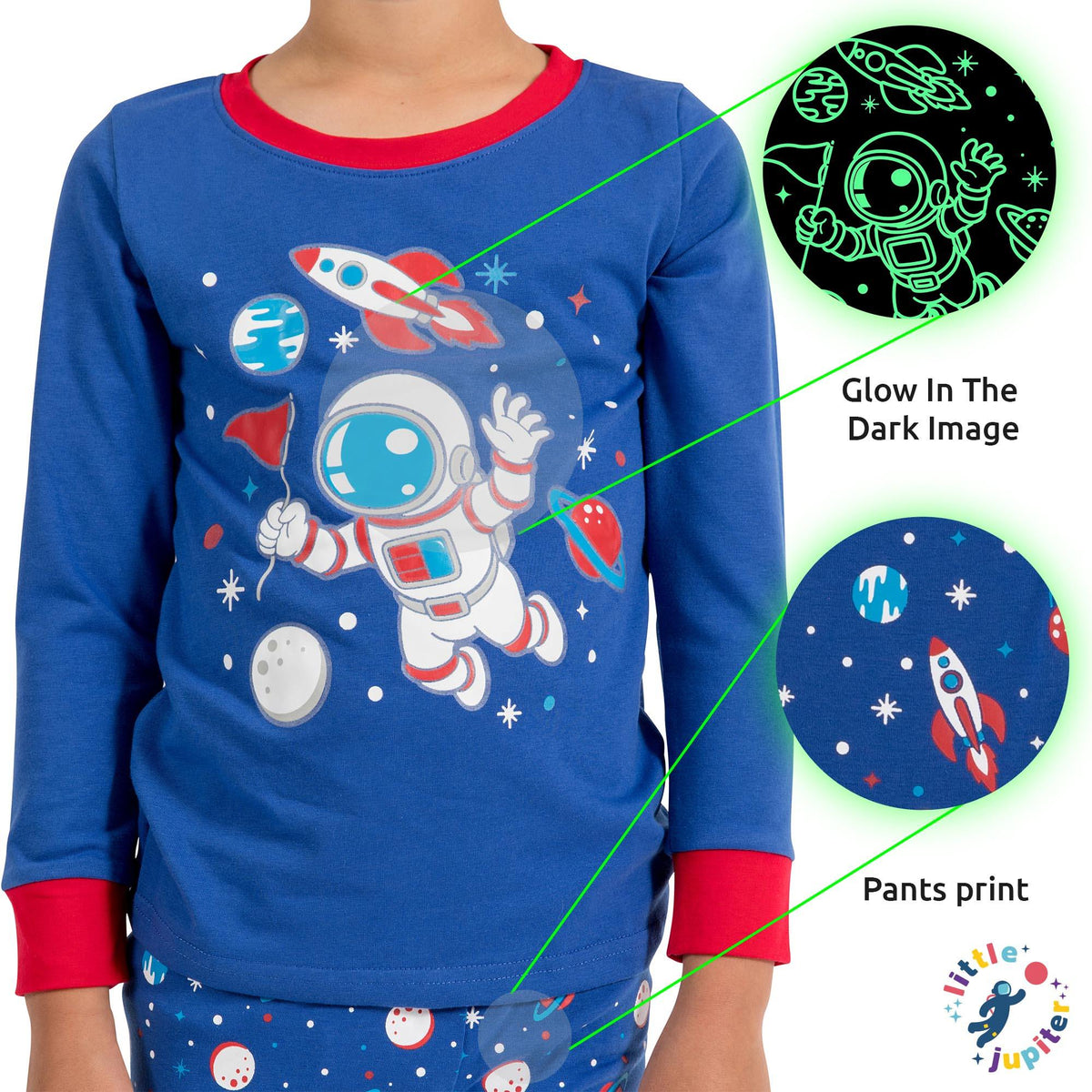 Little Jupiter Glow In The Dark Pajama Set Blue Space Astronaut