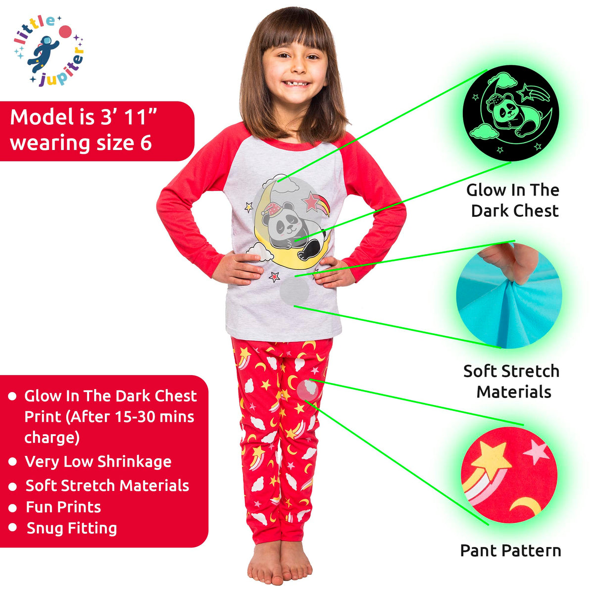 Little Jupiter Glow in The Dark Pajama Set Grey &