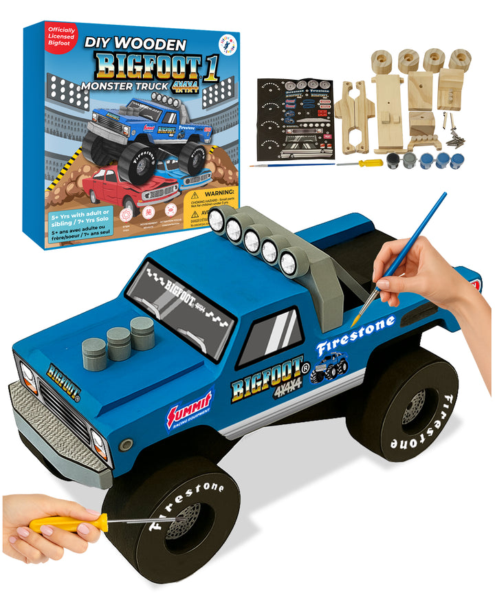 DIY Bigfoot 1 Monster Truck Wooden Kit w/Stickers & Paint (Large 7