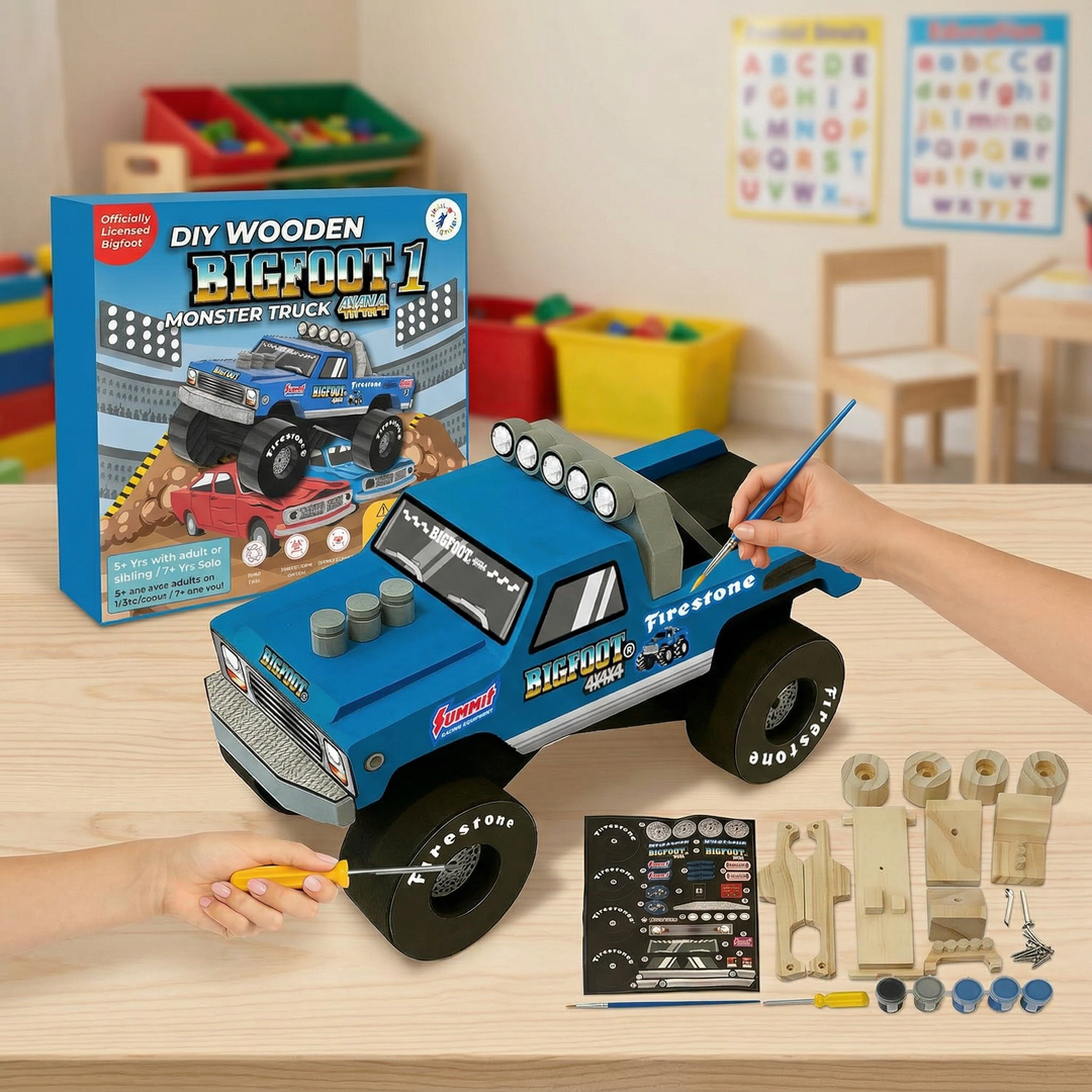 DIY Bigfoot 1 Monster Truck Wooden Kit w/Stickers & Paint (Large 7