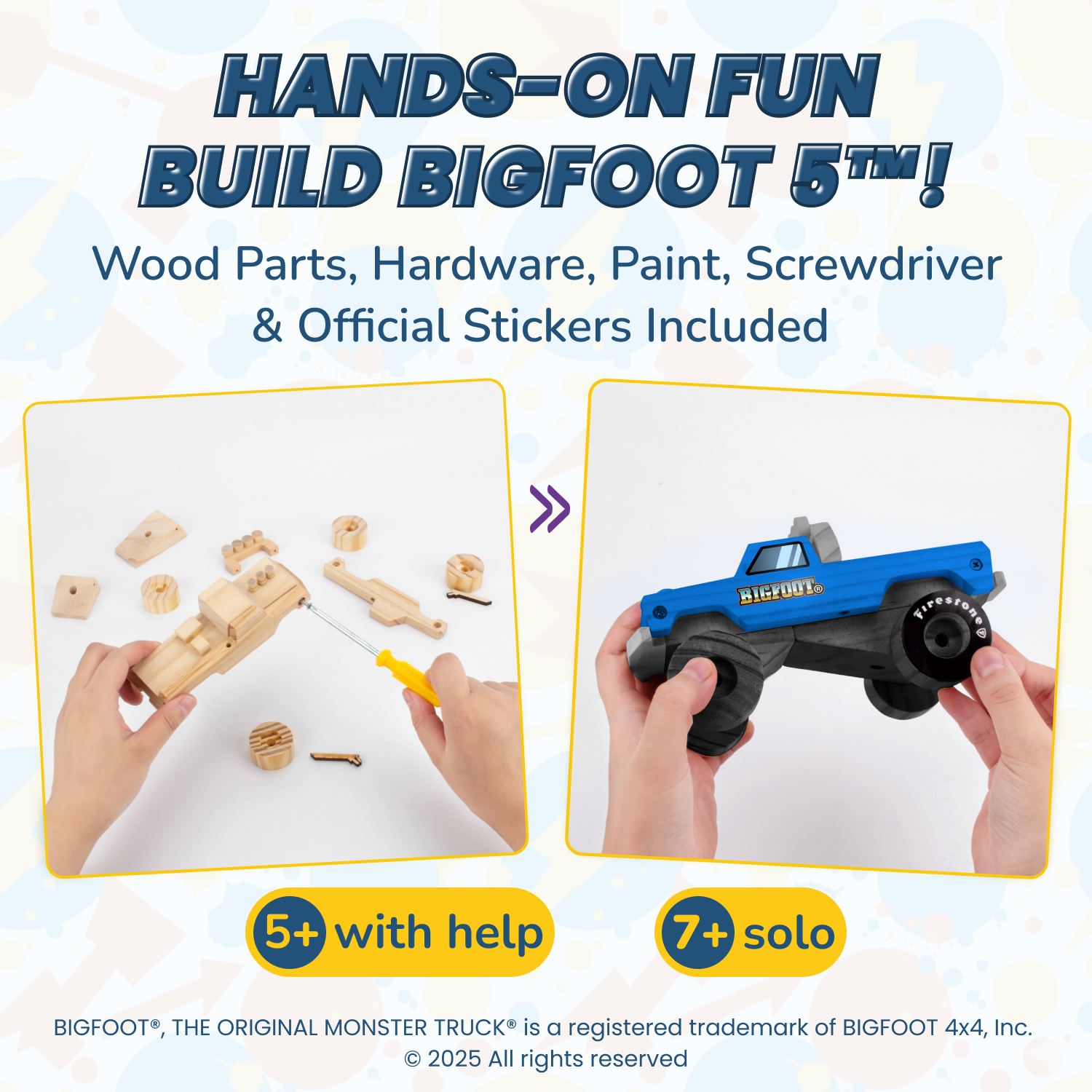 DIY Bigfoot 1 Monster Truck Wooden Kit w/Stickers & Paint (Large 7