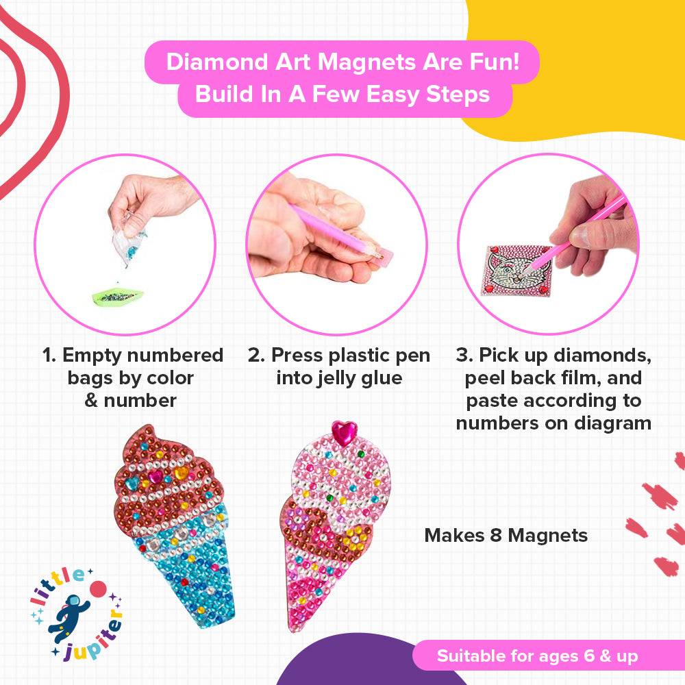 DIY Magnet & Diamond Art Christmas Ornaments for Kids Set - Makes 8pcs -  Christmas Crafts for Kids - Diamond Painting Kits for Kids - Kids Diamond