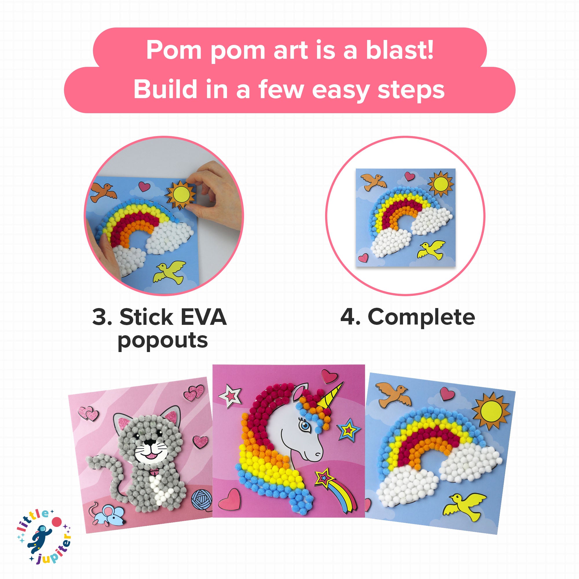 DIY Pom Pom Art - 3pcs (Unicorn, Rainbow, Cat)