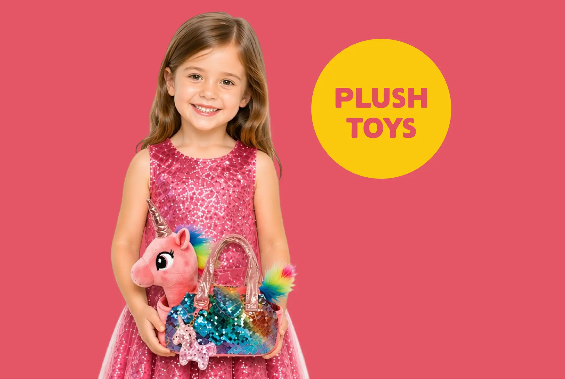 Girl holding unicorn plush toy for kids collection