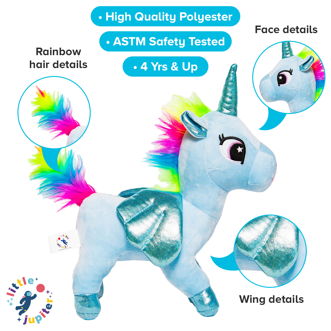 Little Jupiter Pet Plush Set with Bag - Blue Unicorn - Little Jupiter