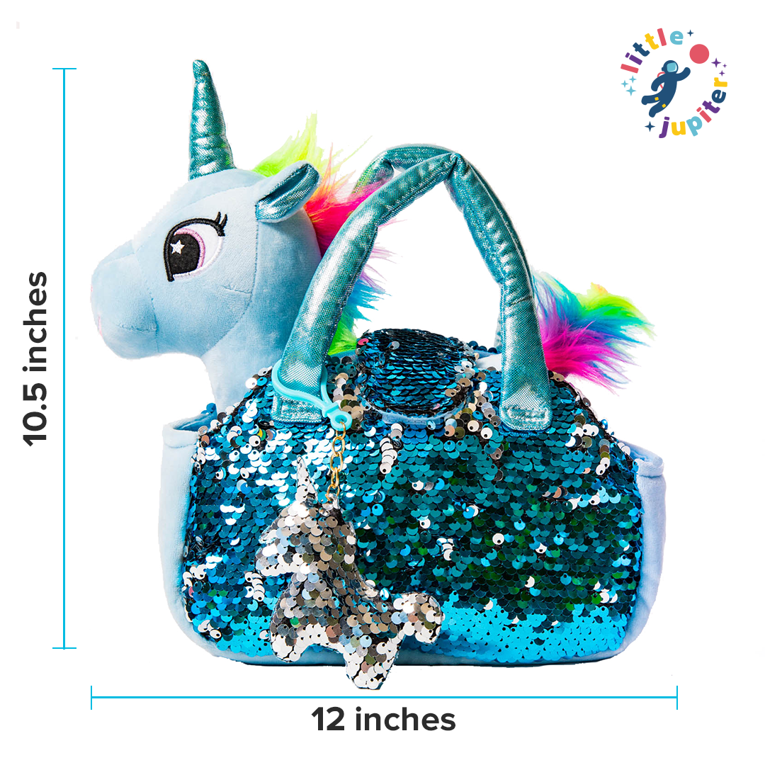Little Jupiter Pet Plush Set with Bag - Blue Unicorn - Little Jupiter