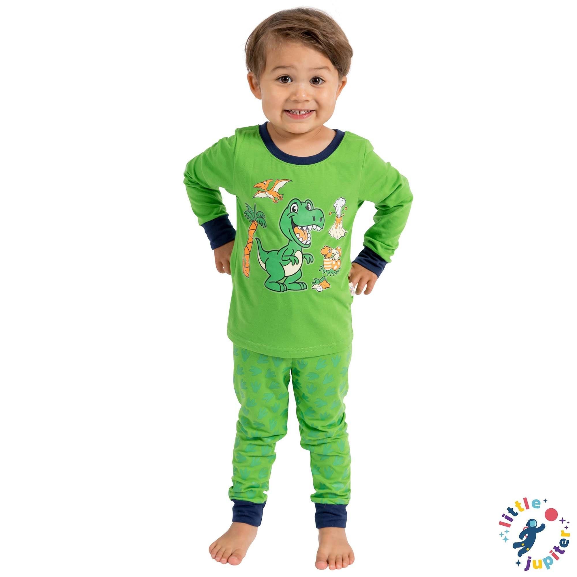 Little Jupiter Glow In The Dark Pajama Set - Green Dinosaur - Little Jupiter