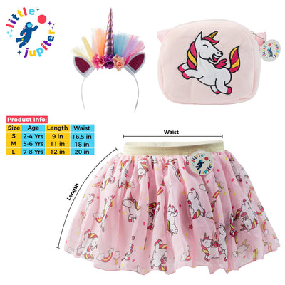 Little Jupiter 3pc Printed Unicorn Dress Set (Dress, Bag, Hairband) - Pink - Little Jupiter