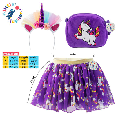 Little Jupiter 3pc Printed Unicorn Dress Set (Dress, Bag, Hairband) - Purple - Little Jupiter