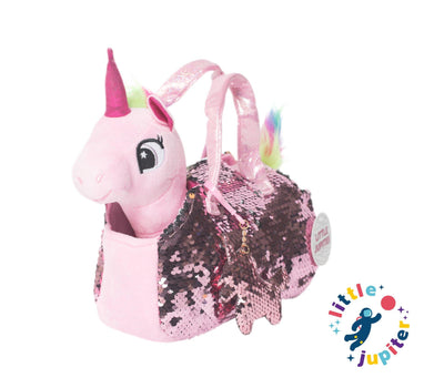 Little Jupiter Pet Plush Set with Bag - Pink Unicorn - Little Jupiter