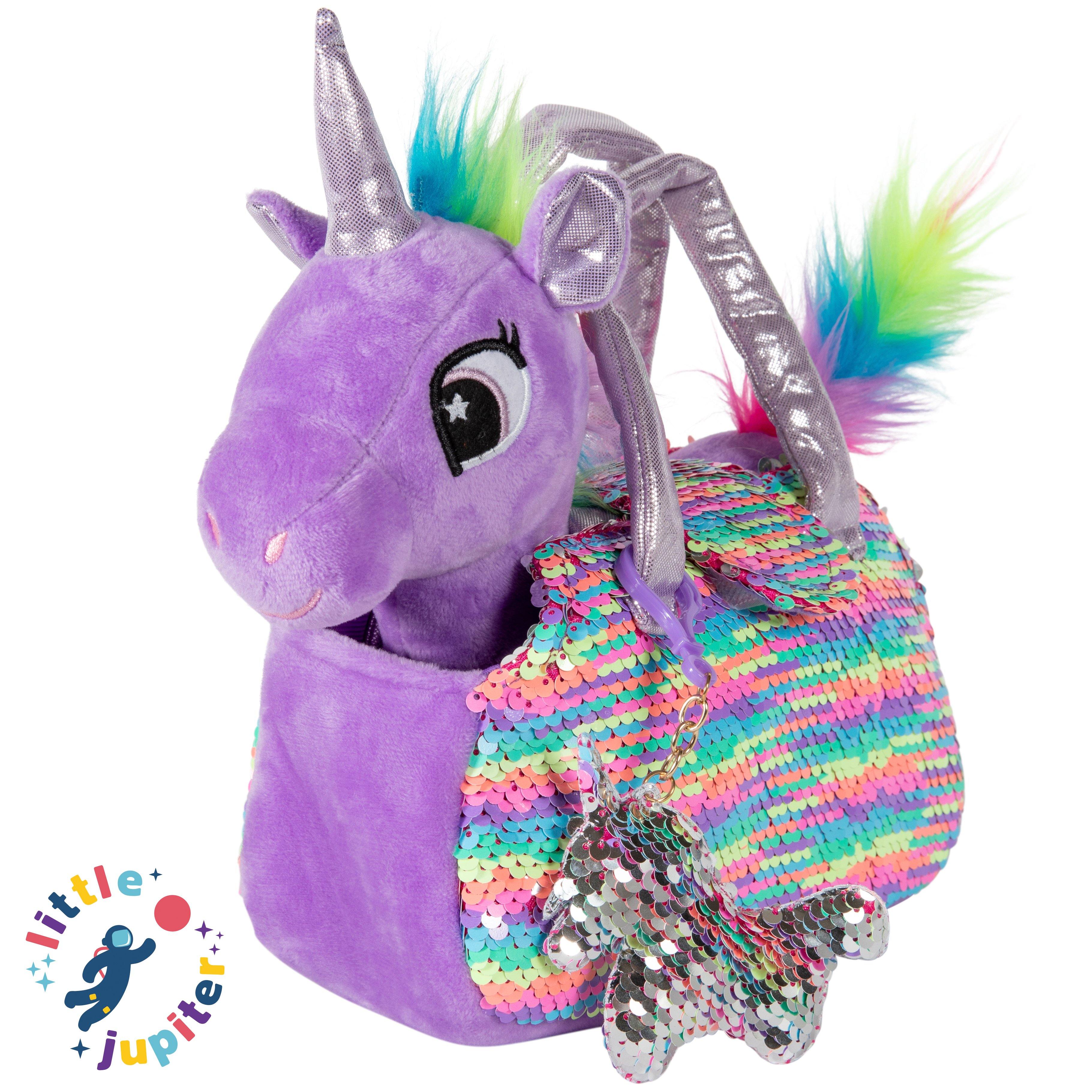 Little Jupiter Pet Plush Set with Bag - Purple/Rainbow Unicorn - Little Jupiter