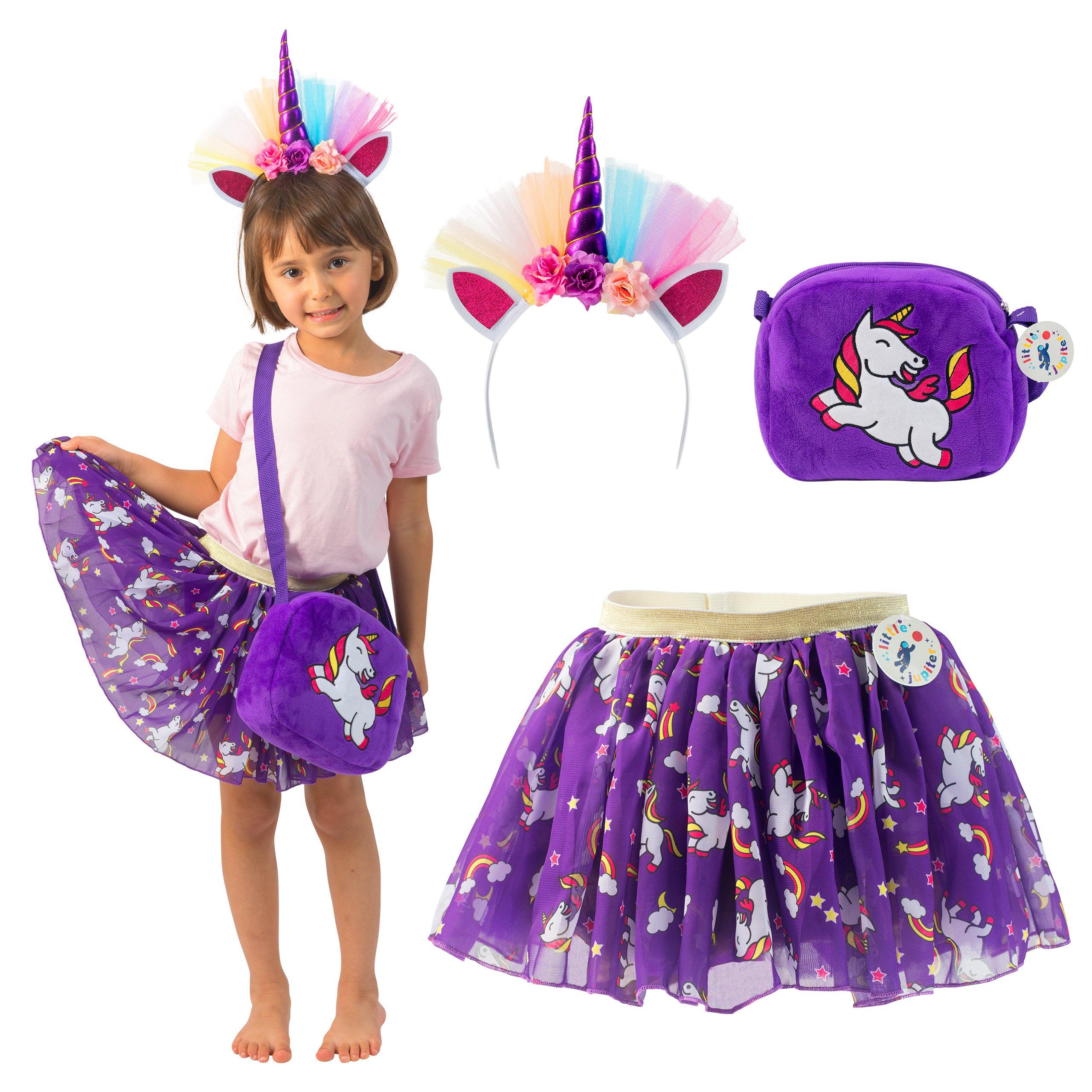 Little Jupiter 3pc Printed Unicorn Dress Set (Dress, Bag, Hairband) - Purple - Little Jupiter