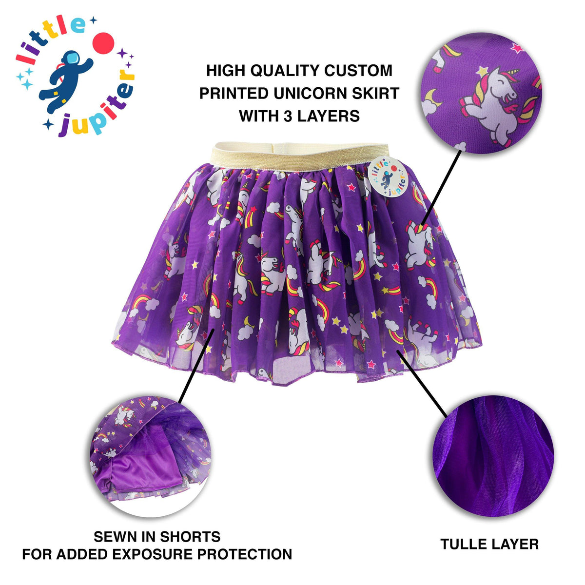 Little Jupiter 3pc Printed Unicorn Dress Set (Dress, Bag, Hairband) - Purple - Little Jupiter