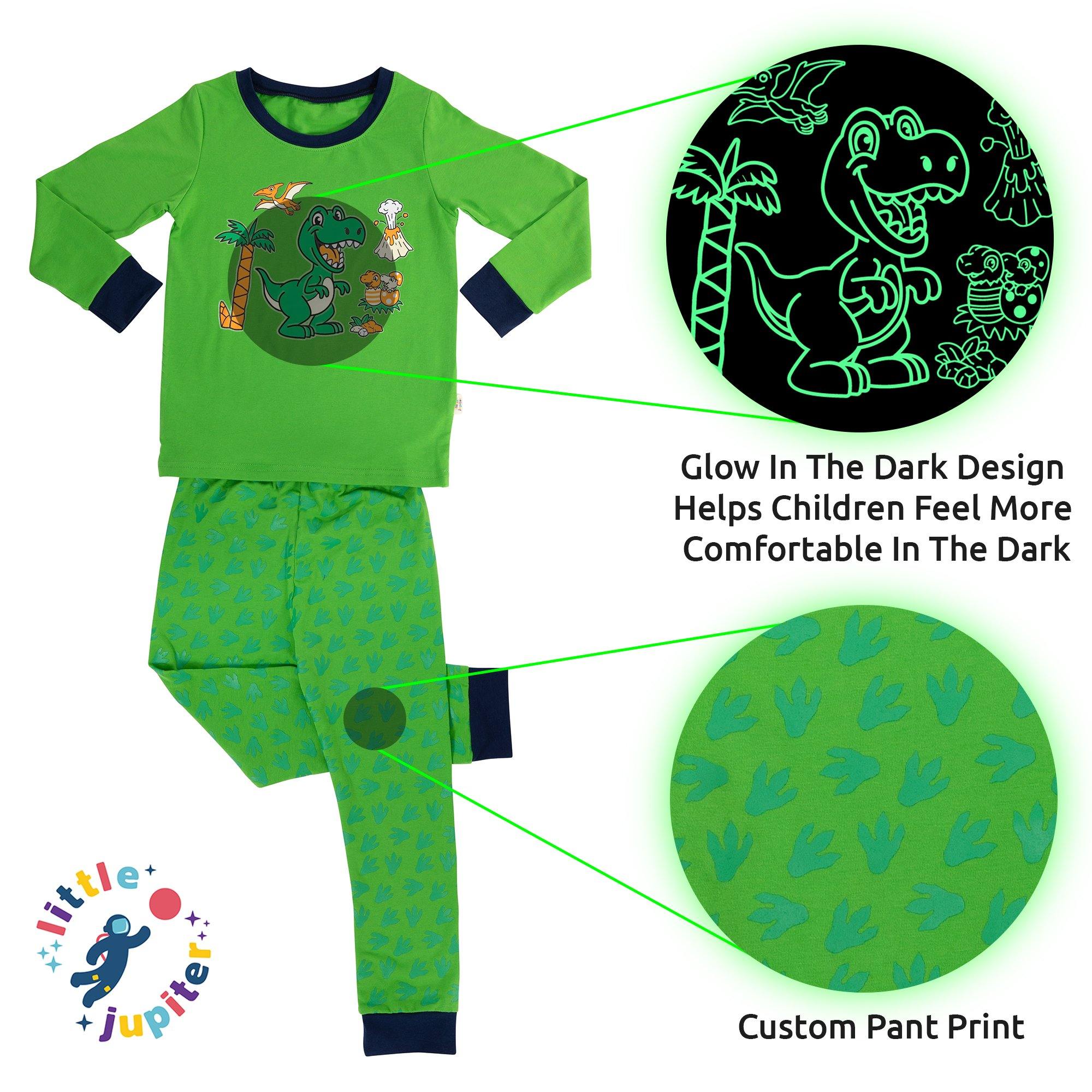 Little Jupiter Glow In The Dark Pajama Set - Green Dinosaur - Little Jupiter