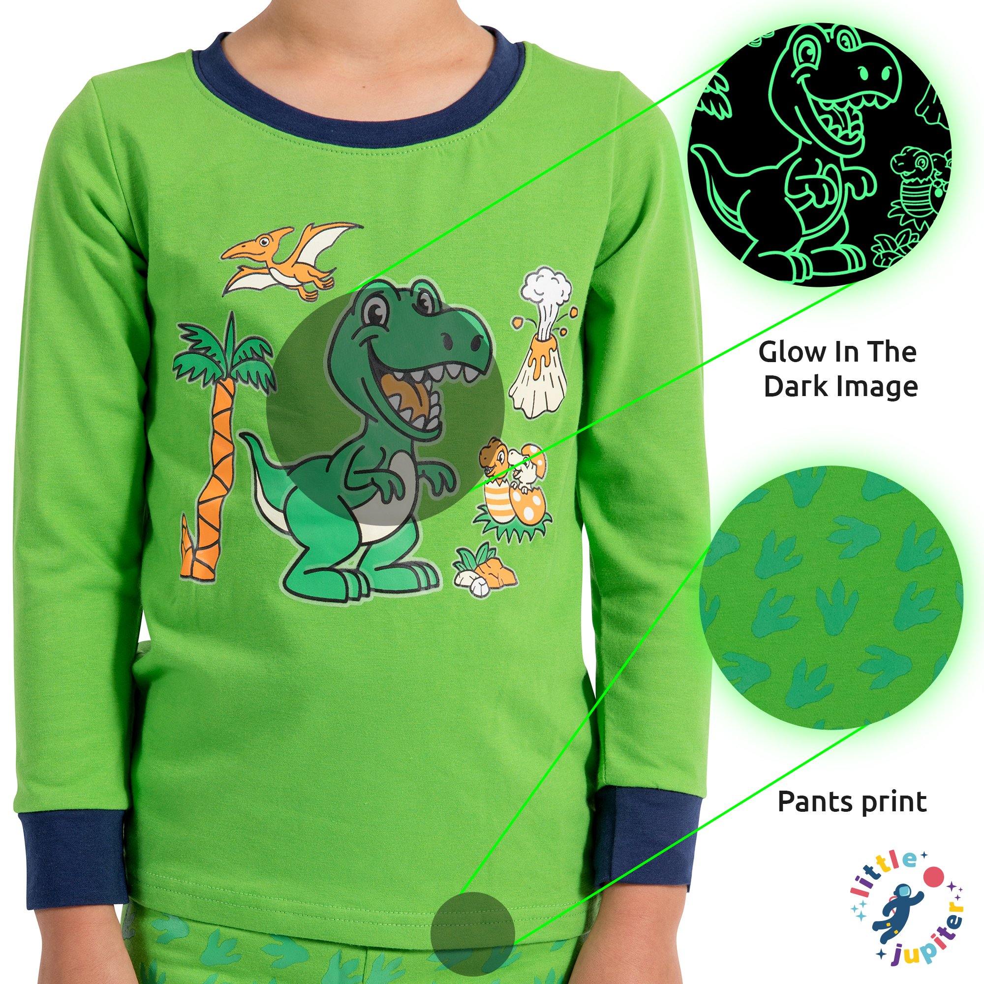 Little Jupiter Glow In The Dark Pajama Set - Green Dinosaur - Little Jupiter