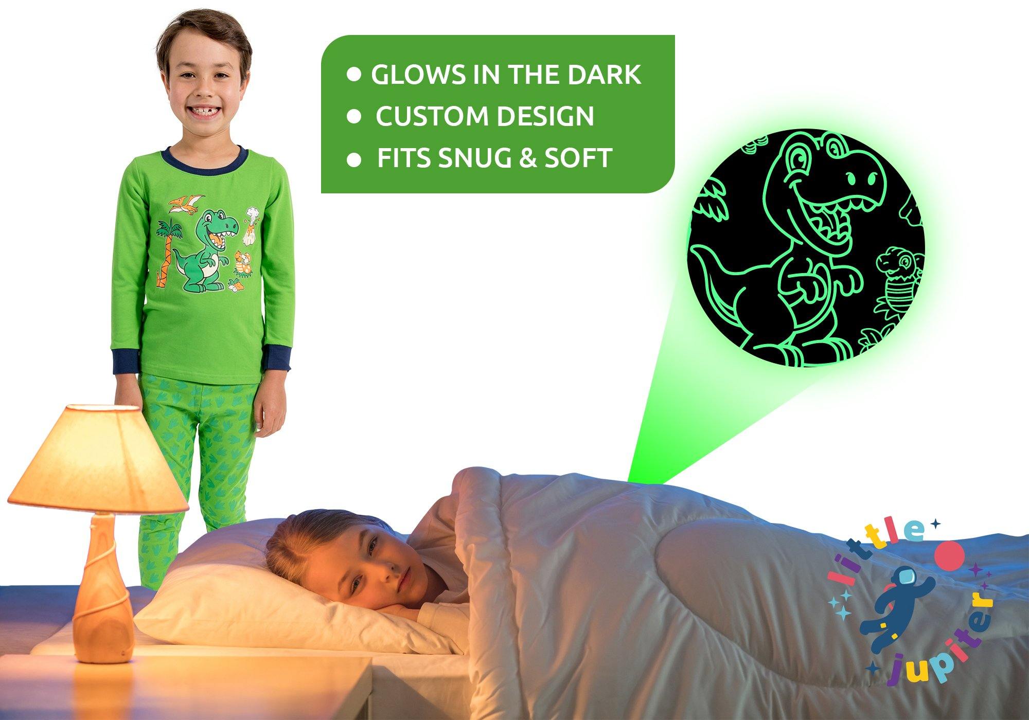 Little Jupiter Glow In The Dark Pajama Set - Green Dinosaur - Little Jupiter