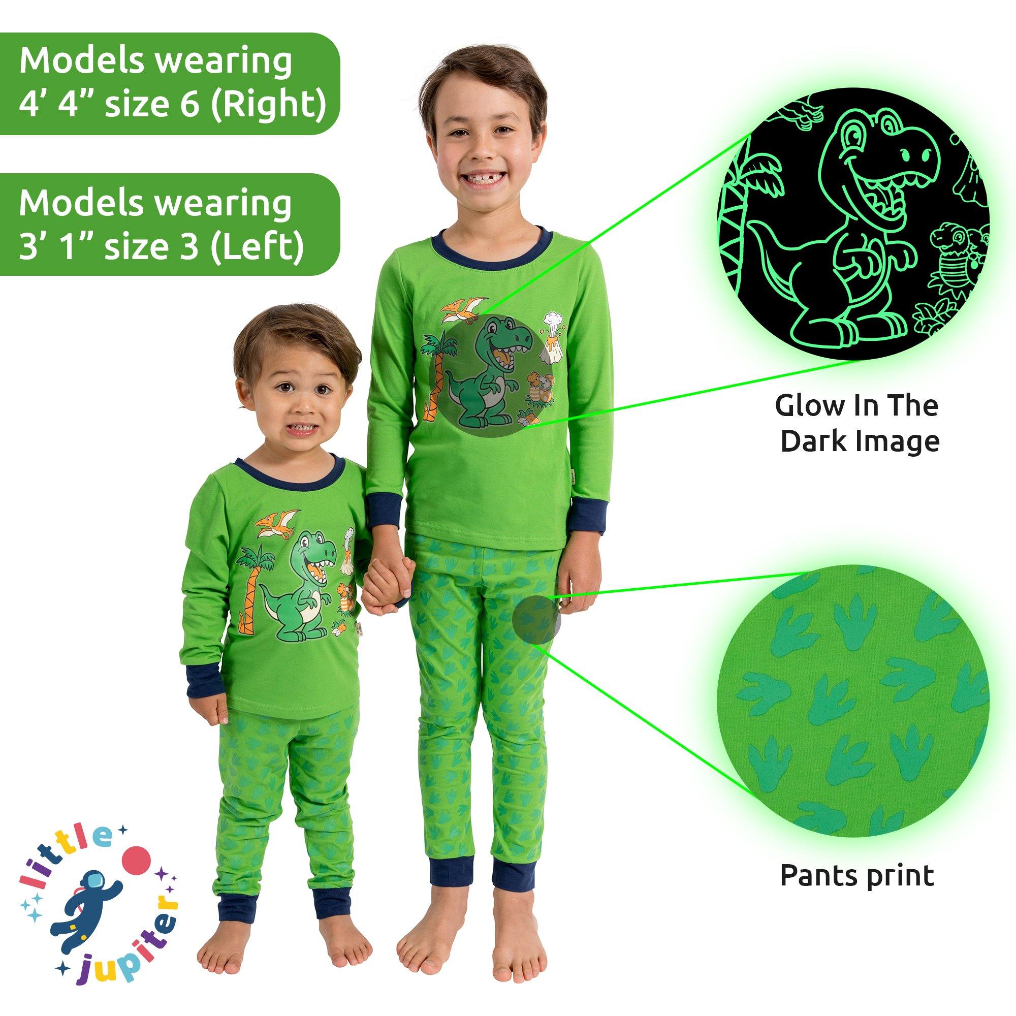 Little Jupiter Glow In The Dark Pajama Set - Green Dinosaur - Little Jupiter