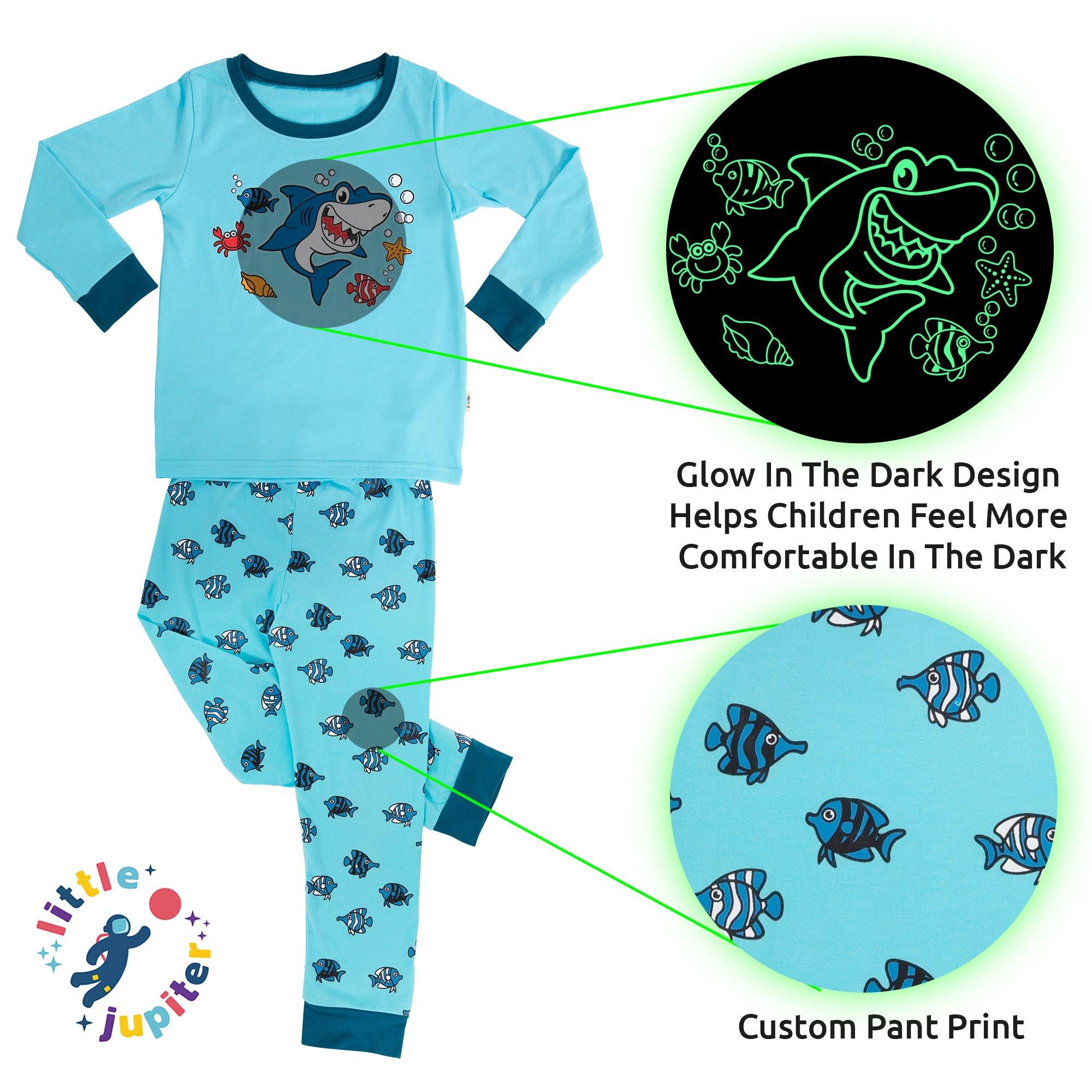 Little Jupiter Glow In The Dark Pajama Set - Light Blue Shark - Little Jupiter