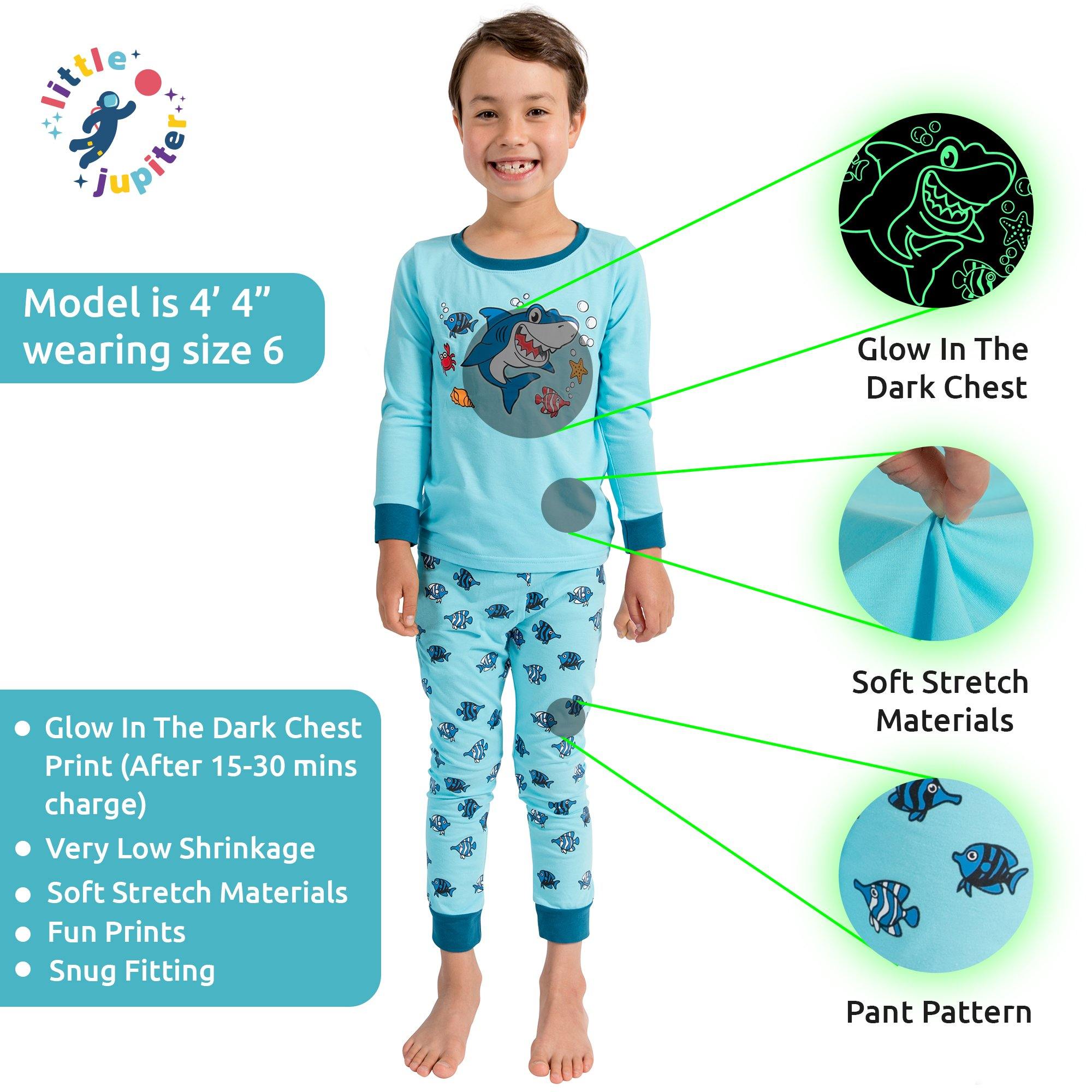 Little Jupiter Glow In The Dark Pajama Set - Light Blue Shark - Little Jupiter
