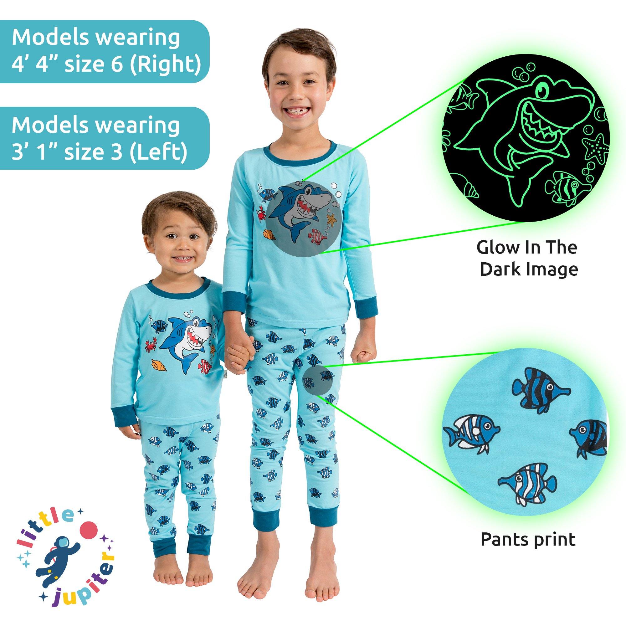 Little Jupiter Glow In The Dark Pajama Set - Light Blue Shark - Little Jupiter