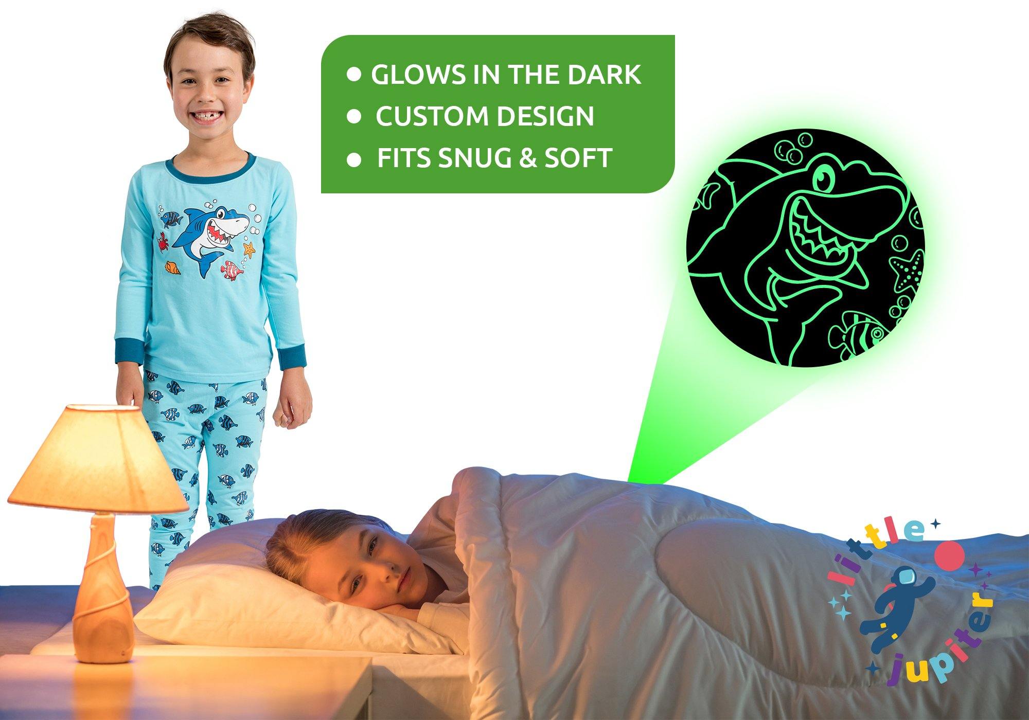 Little Jupiter Glow In The Dark Pajama Set - Light Blue Shark - Little Jupiter