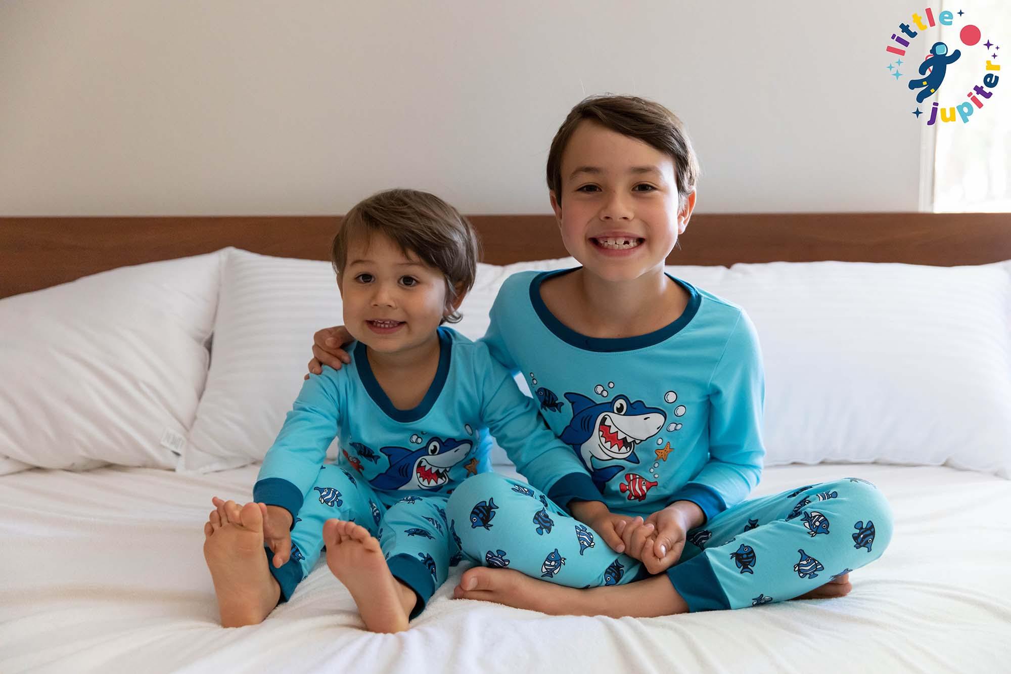 Little Jupiter Glow In The Dark Pajama Set - Light Blue Shark - Little Jupiter