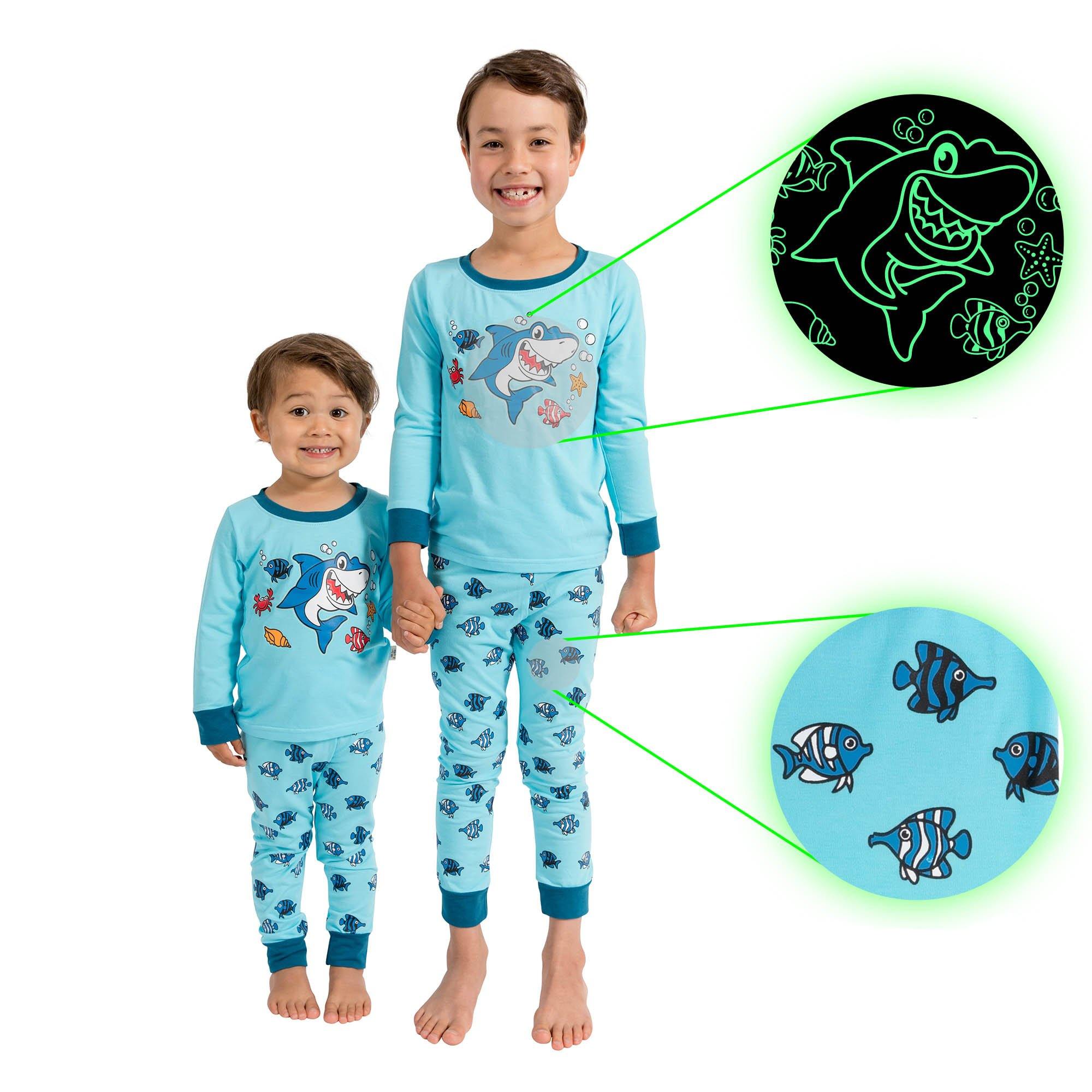 Little Jupiter Glow In The Dark Pajama Set - Light Blue Shark - Little Jupiter