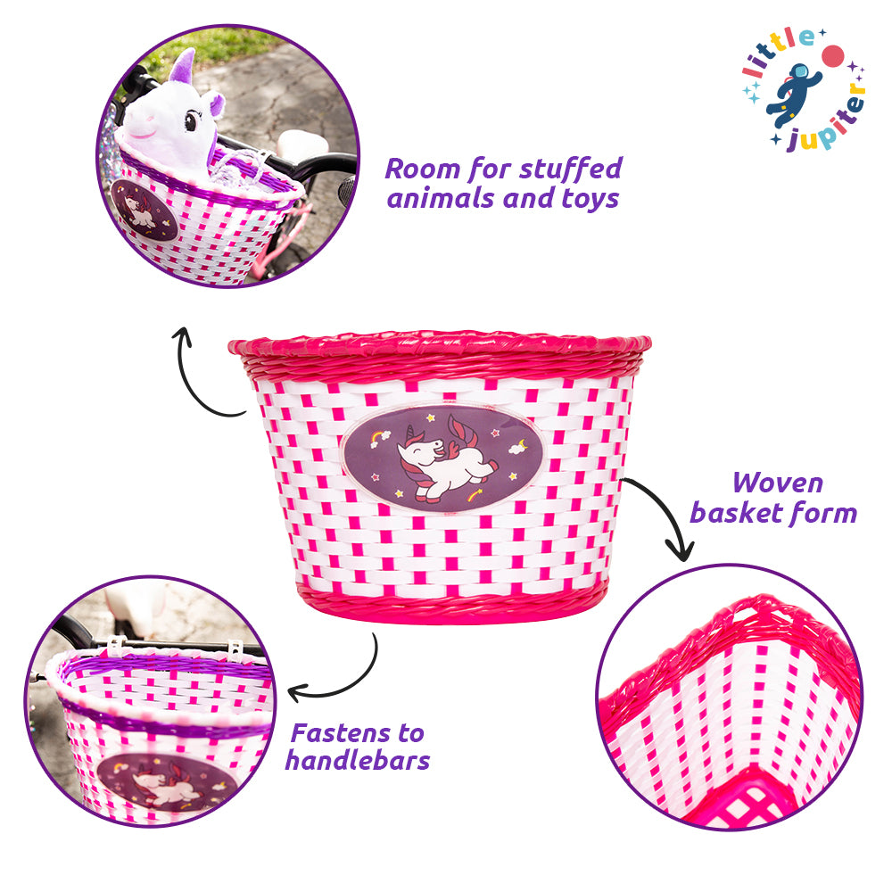 White and Pink Unicorn Bike Basket, Streamers, & Spoke Decoration Set - Little Jupiter