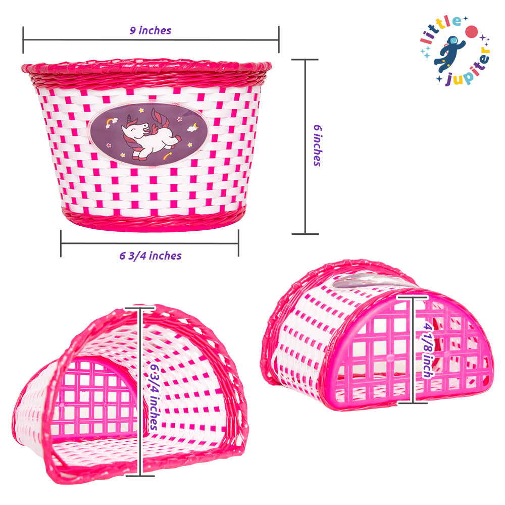 White and Pink Unicorn Bike Basket, Streamers, & Spoke Decoration Set - Little Jupiter
