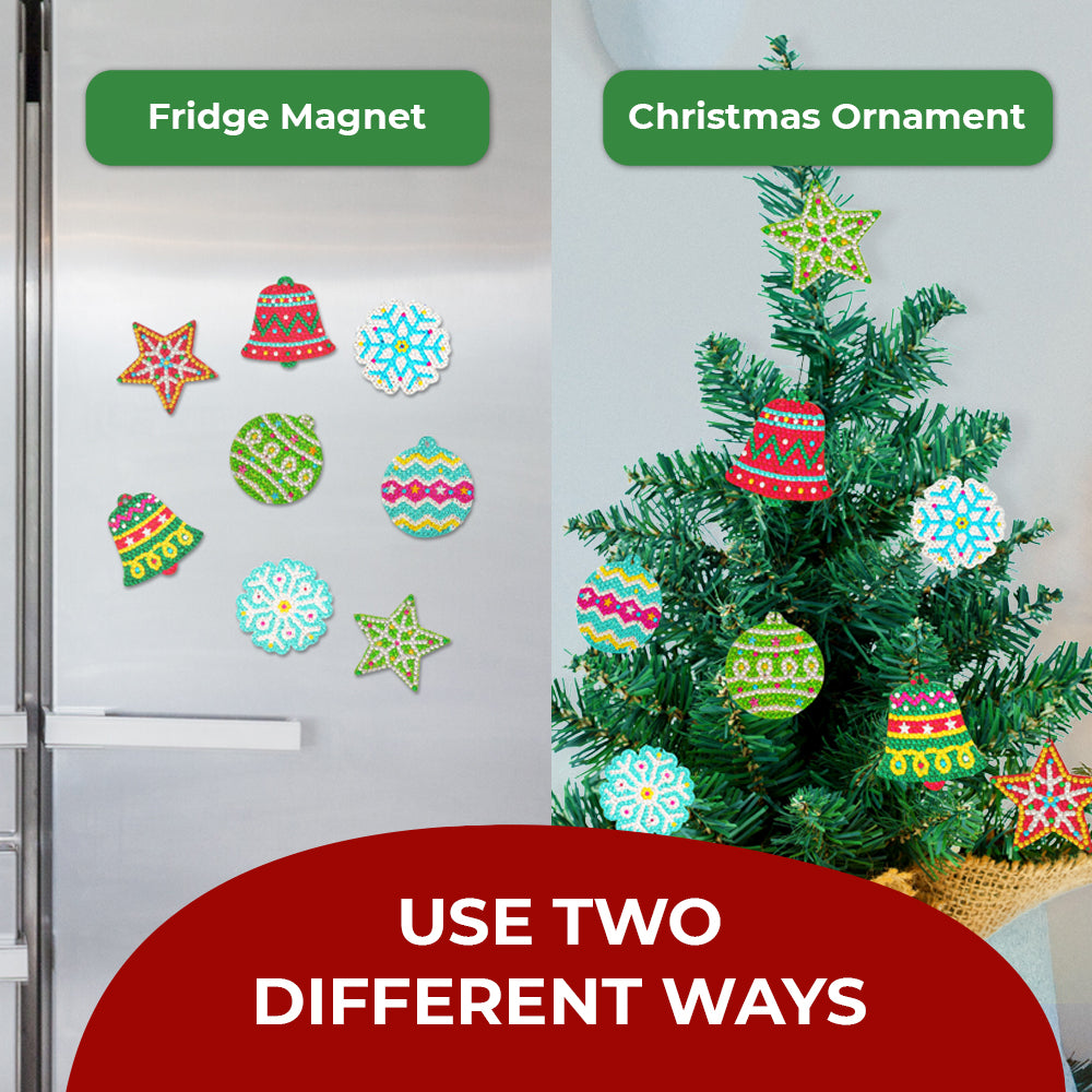 DIY Magnet & Diamond Art Christmas Ornaments for Kids Set - Makes 8pcs - Christmas Crafts for Kids - Diamond Painting Kits for Kids - Kids Diamond