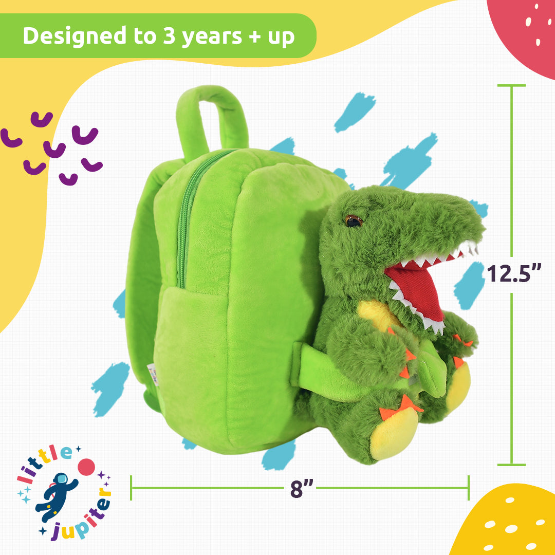 Little Jupiter Pet Plush Dinosaur Stuffed Animal Backpack for Boys & Girls 3 - 4 - 5 Years Old w/ Removable T Rex Plush Toy - Backpack Dinos