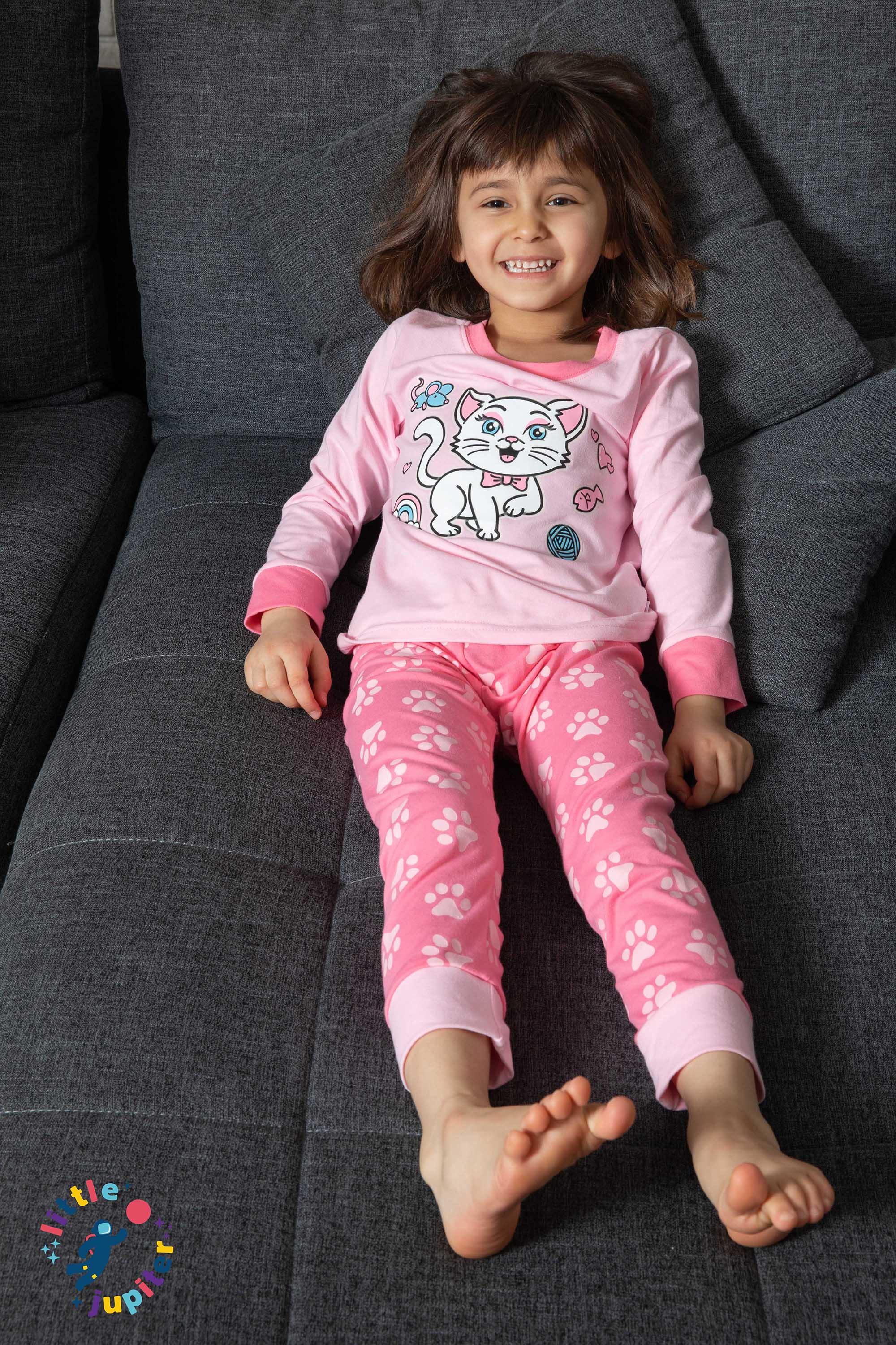 Little Jupiter Glow in The Dark Pajama Set - Pink Cat - Little Jupiter