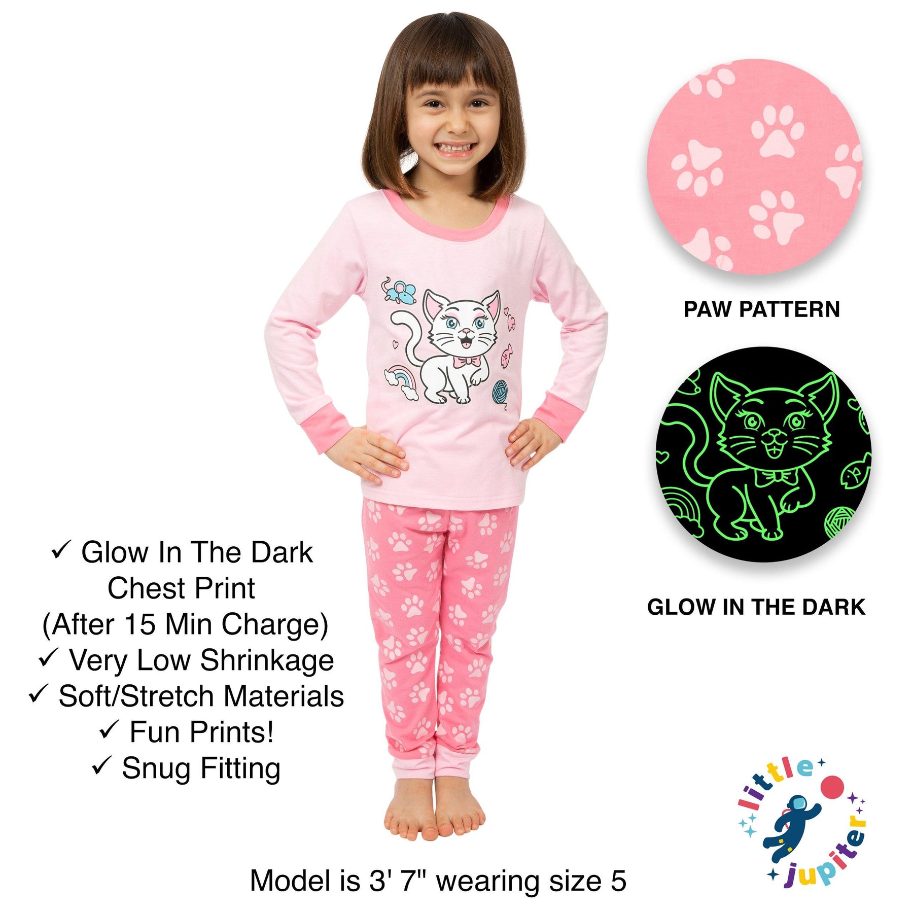 Glow in The Dark Pink Cat Pajamas for Kids – Little Jupiter