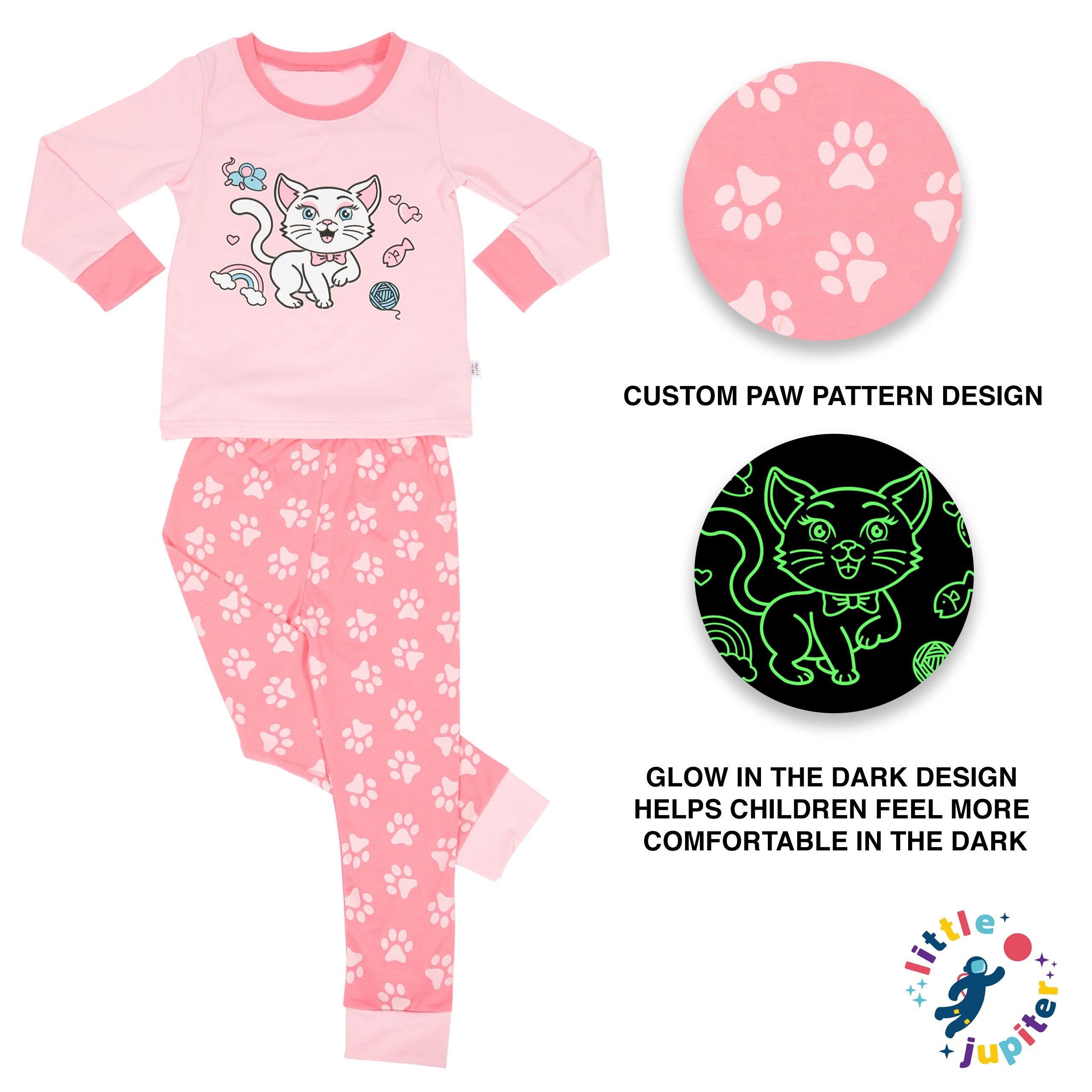 Little Jupiter Glow in The Dark Pajama Set - Pink Cat - Little Jupiter