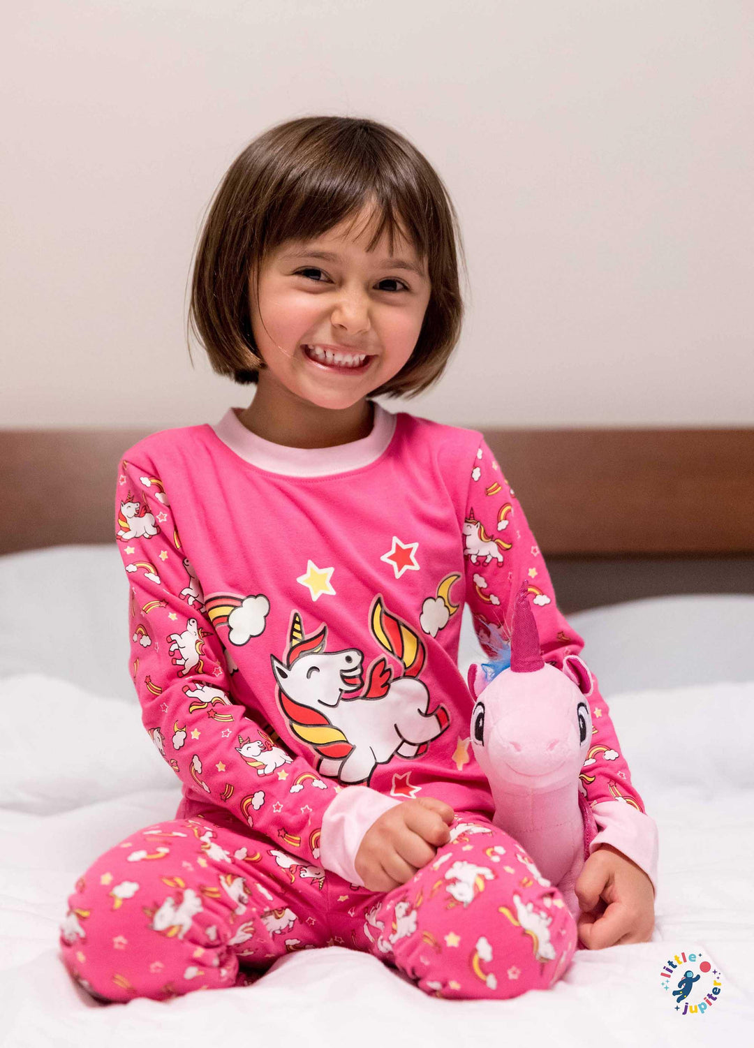Unicorn Stars Pyjamas For Girls - Pink, 100% Cotton, Sizes 18M To 6 Years