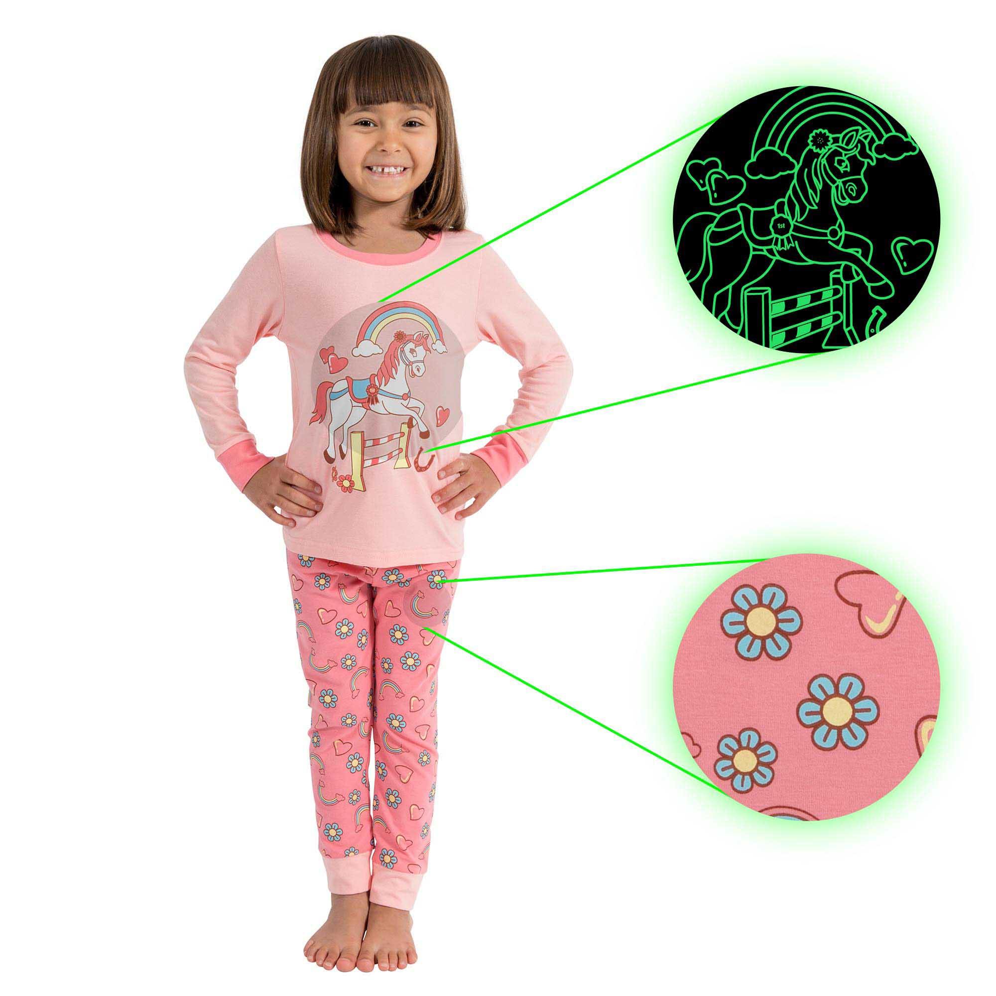 Little Jupiter Glow in The Dark Pajama Set - Coral Pink Horse - Little Jupiter