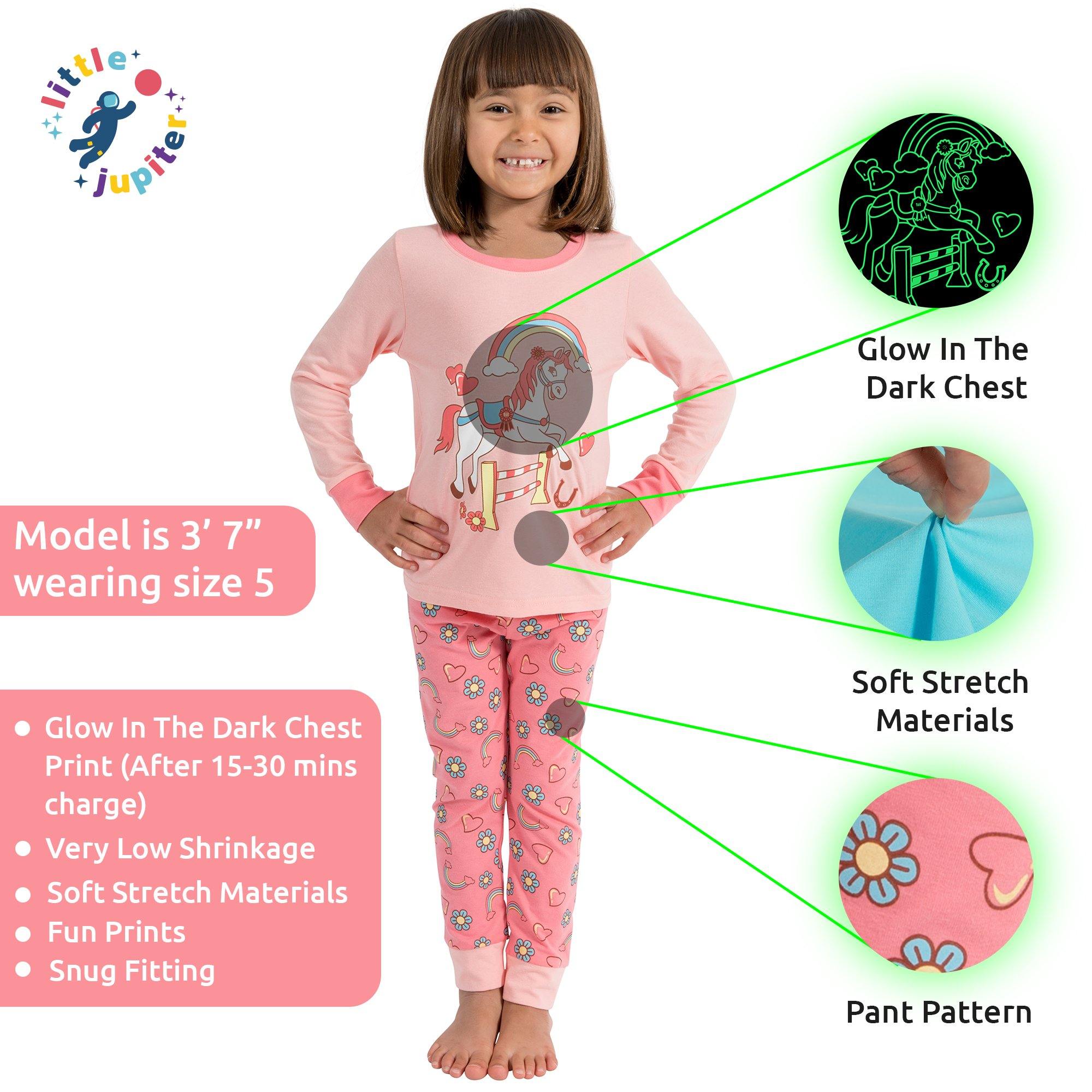 Little Jupiter Glow in The Dark Pajama Set - Coral Pink Horse - Little Jupiter