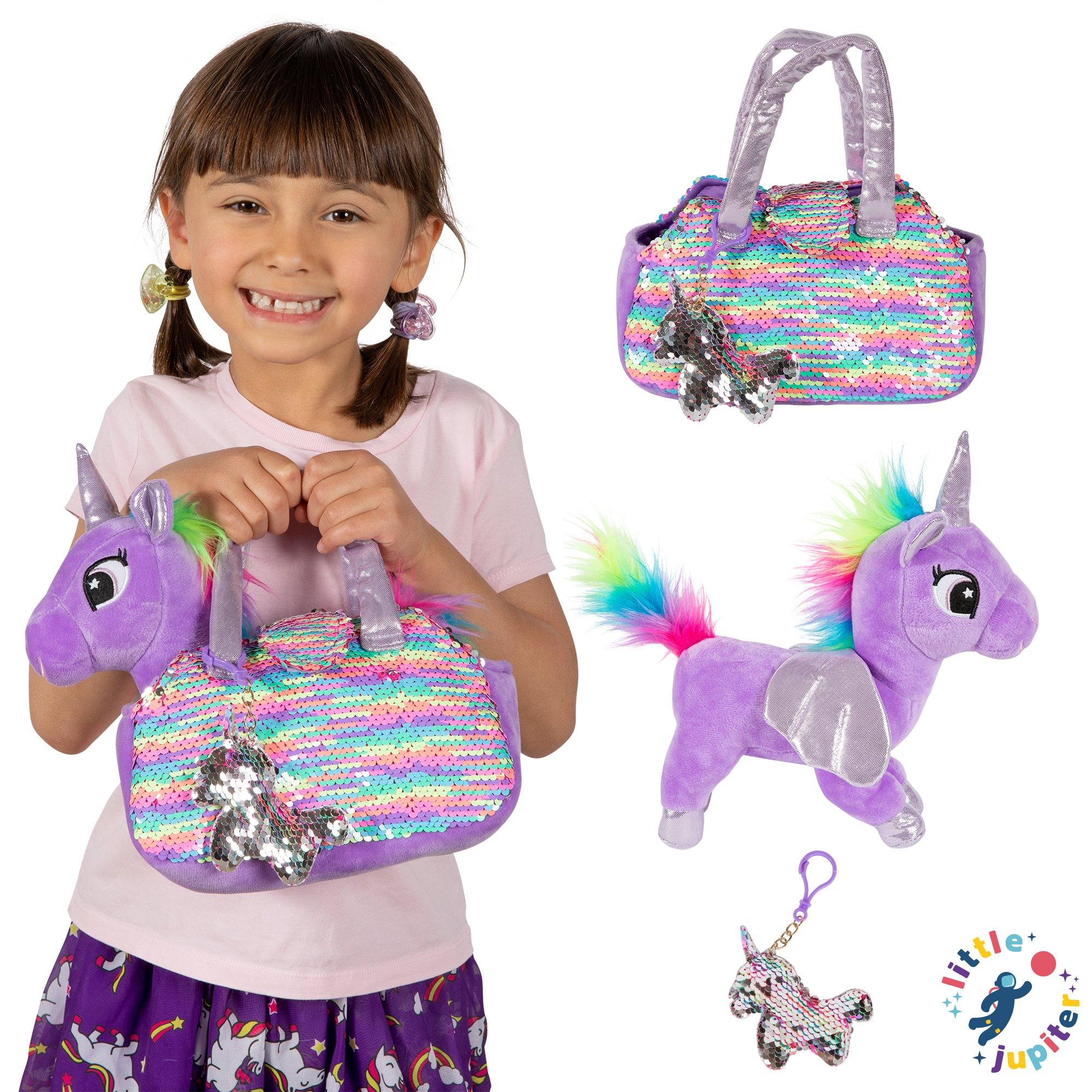 Little Jupiter Pet Plush Set with Bag - Purple/Rainbow Unicorn - Little Jupiter