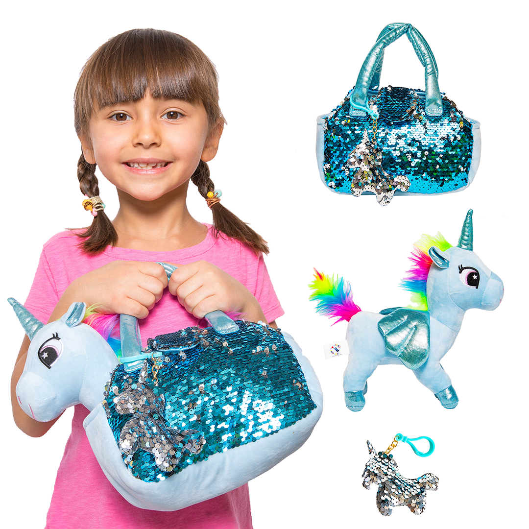Little Jupiter Pet Plush Set with Bag - Blue Unicorn - Little Jupiter
