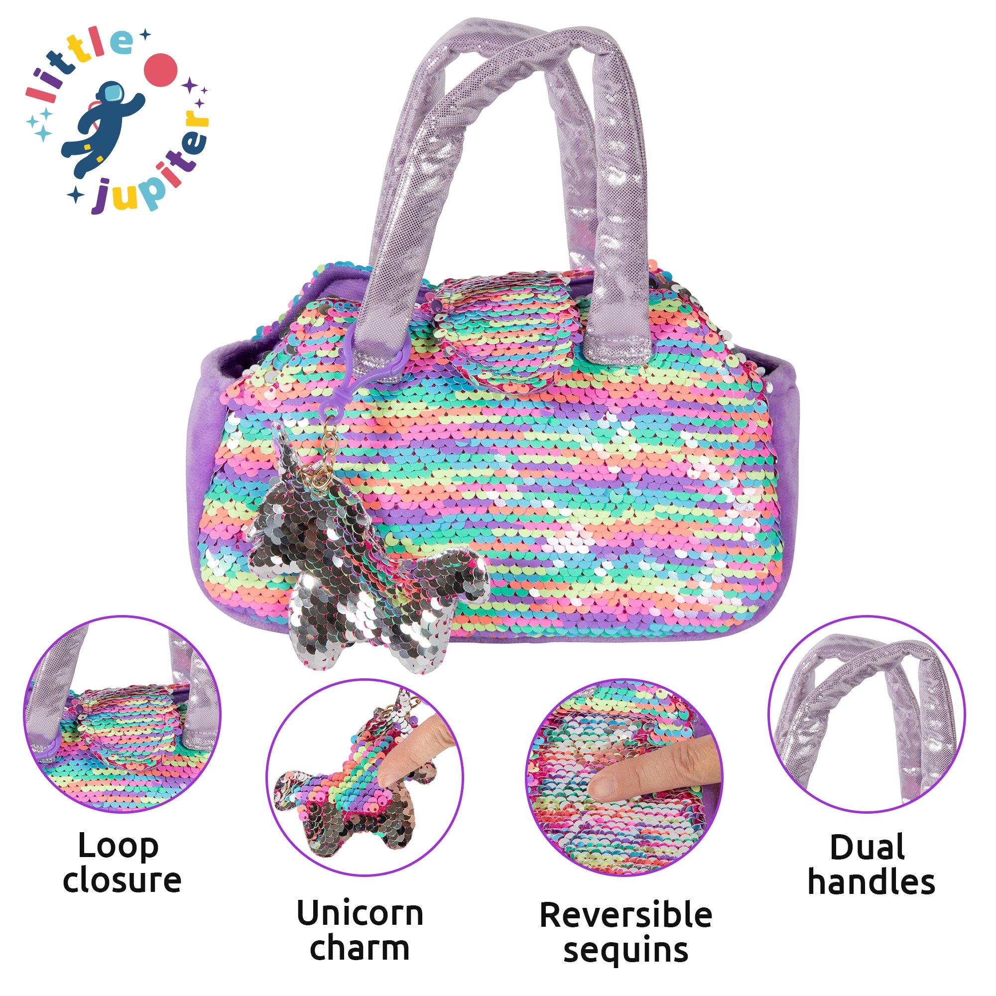 Little Jupiter Pet Plush Set with Bag - Purple/Rainbow Unicorn - Little Jupiter