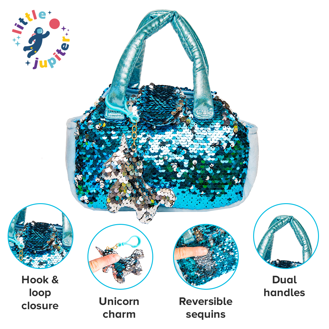 Little Jupiter Pet Plush Set with Bag - Blue Unicorn - Little Jupiter