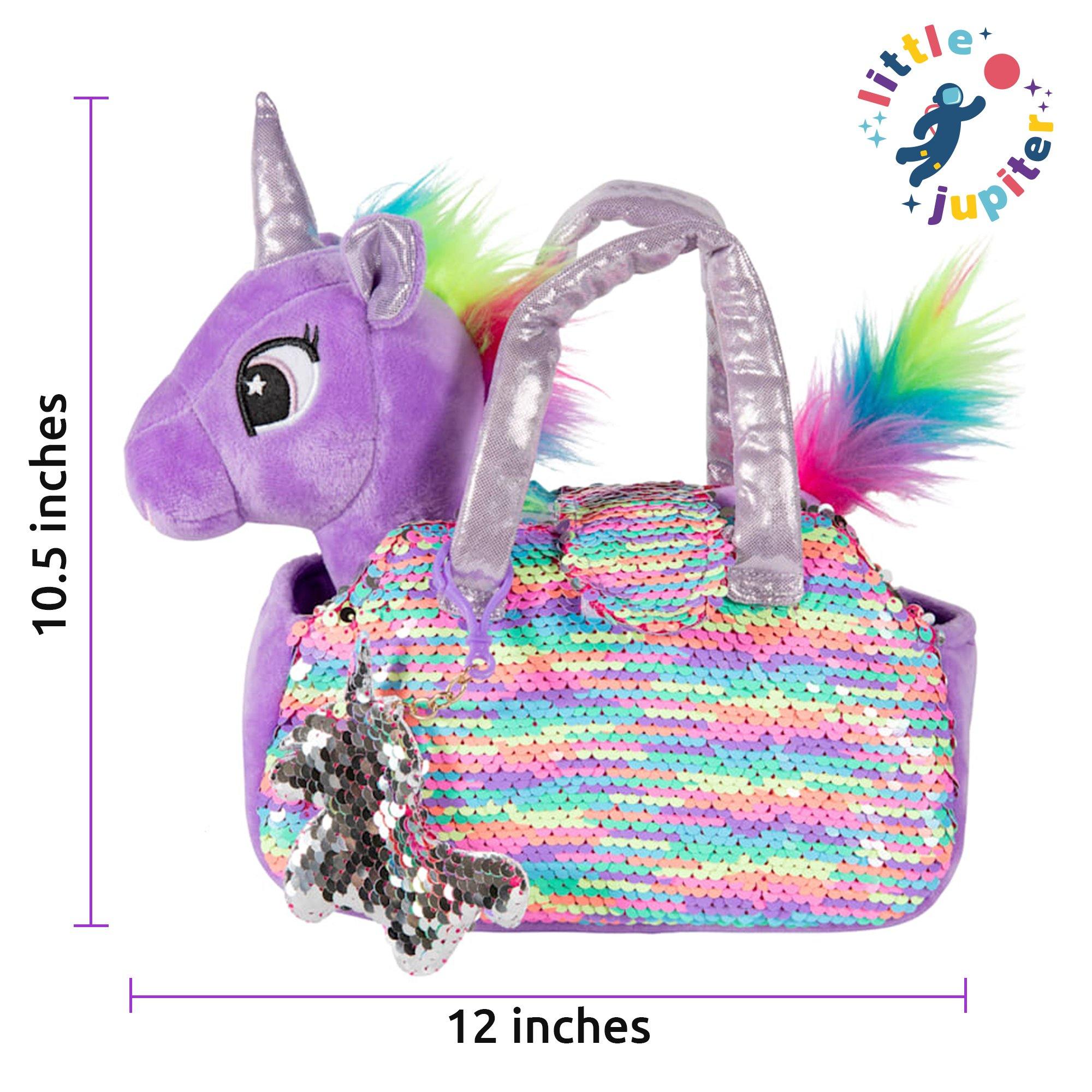 Little Jupiter Pet Plush Set with Bag - Purple/Rainbow Unicorn - Little Jupiter