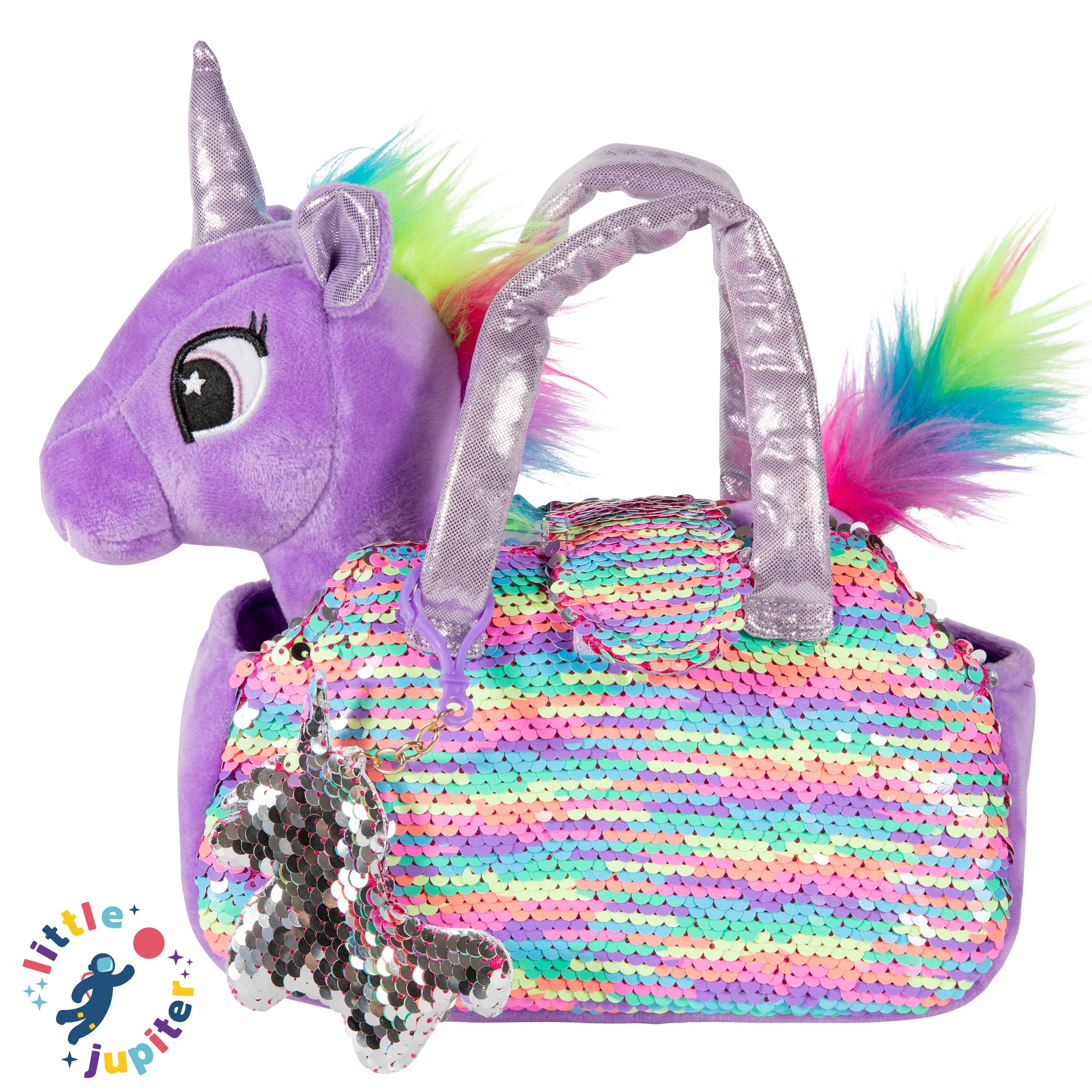 Purple Rainbow Unicorn Pet Plush Set with Bag for Kids - Little Jupiter