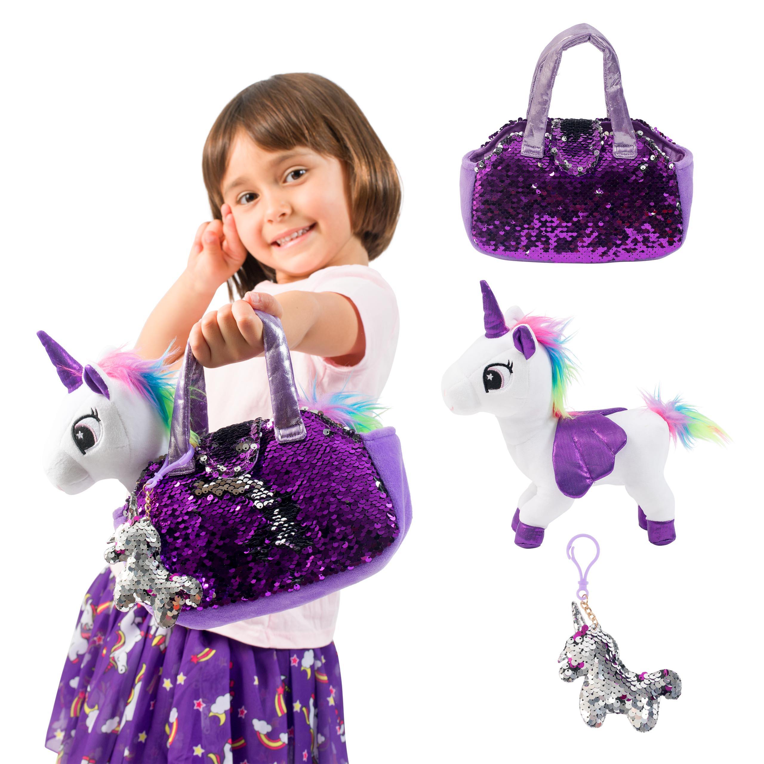 Little Jupiter Pet Plush Set with Bag - White/Purple Unicorn - Little Jupiter
