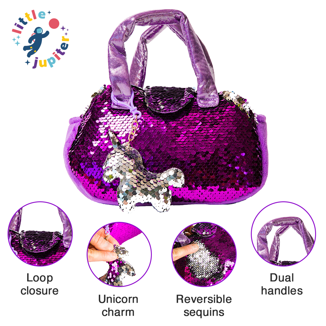 Little Jupiter Pet Plush Set with Bag - White/Purple Unicorn - Little Jupiter